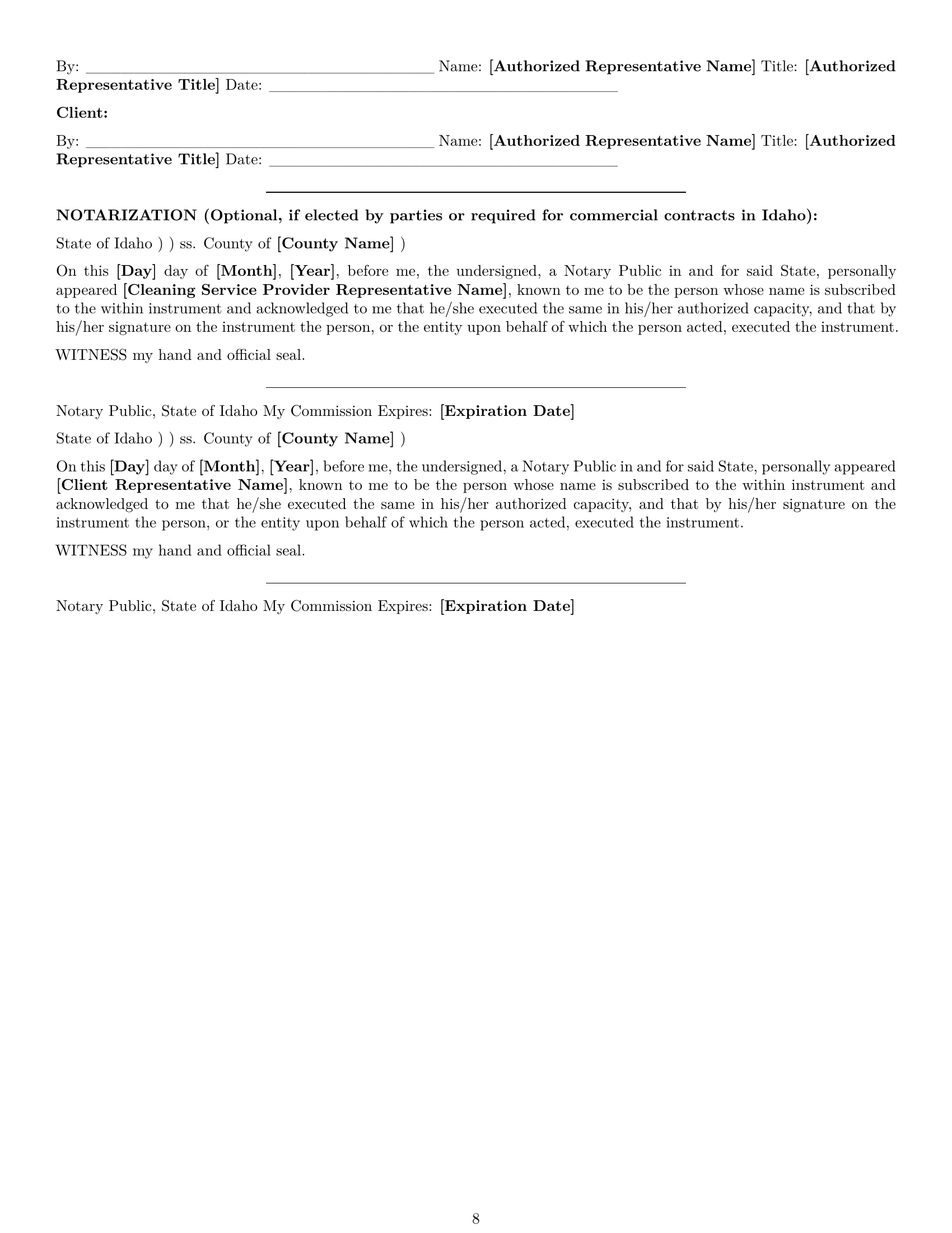 Preview page 8 of Pro Idaho cleaning service contract template