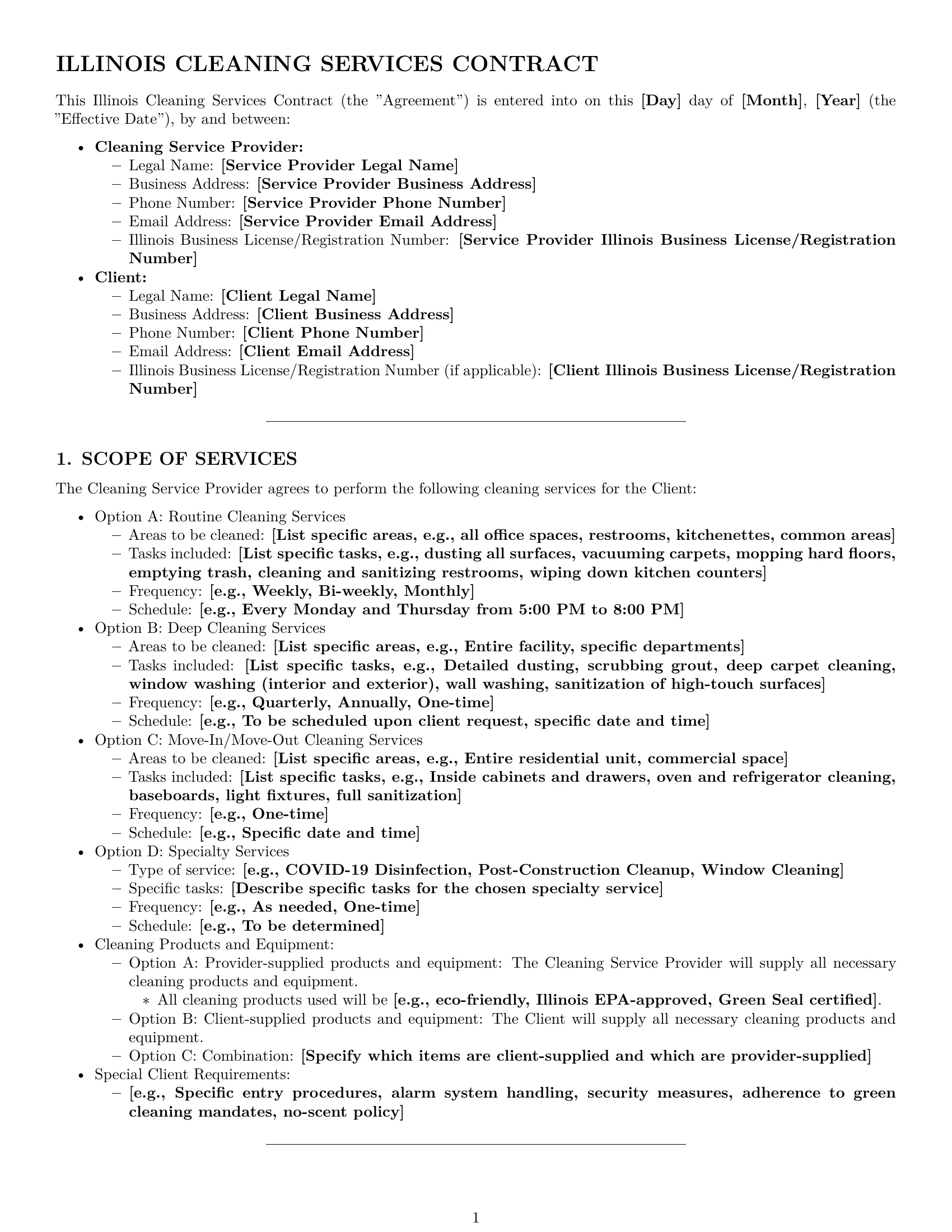 Preview page 1 of Pro Illinois cleaning service contract template