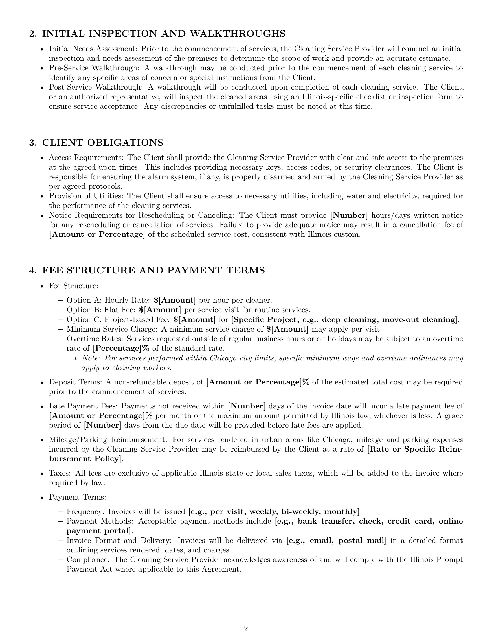 Preview page 2 of Pro Illinois cleaning service contract template
