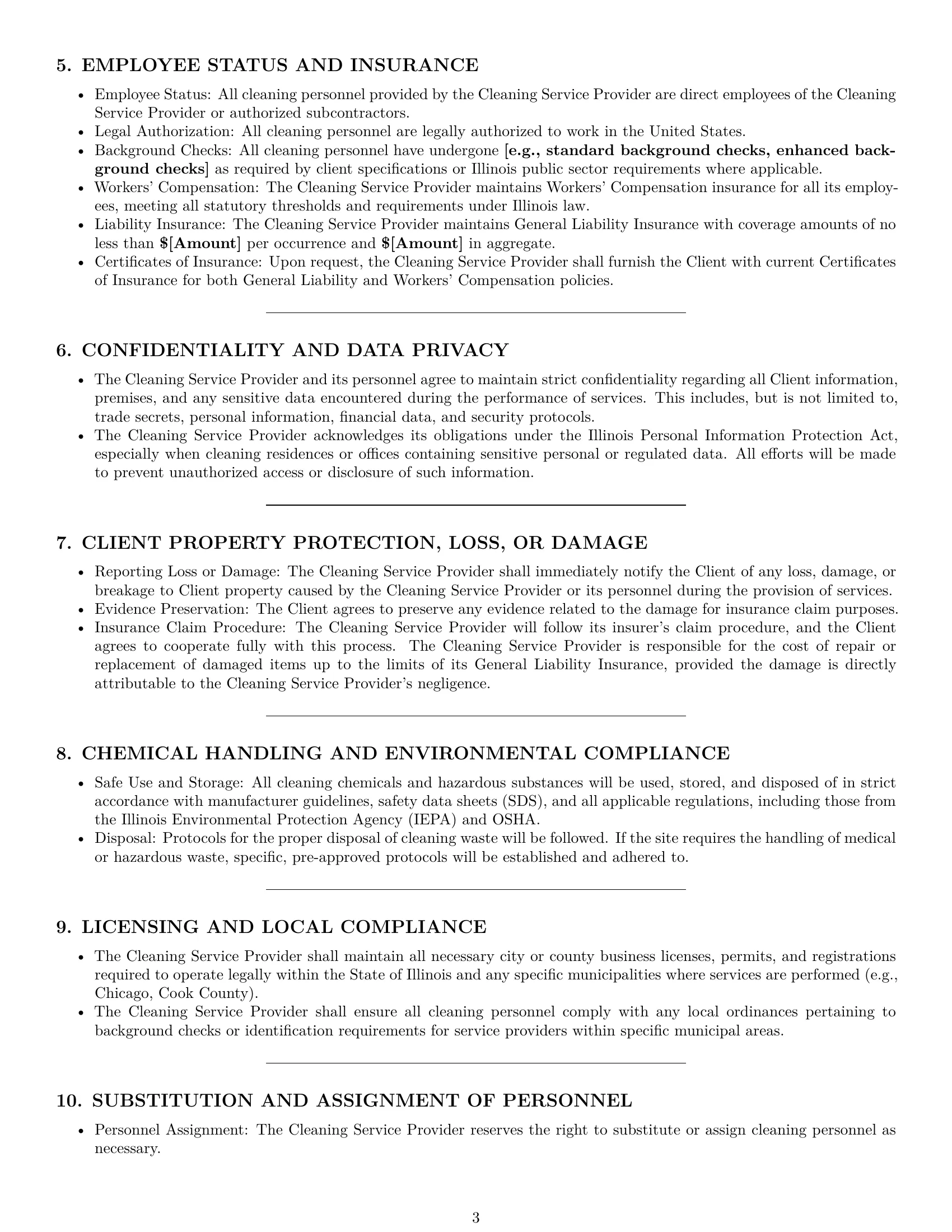 Preview page 3 of Pro Illinois cleaning service contract template