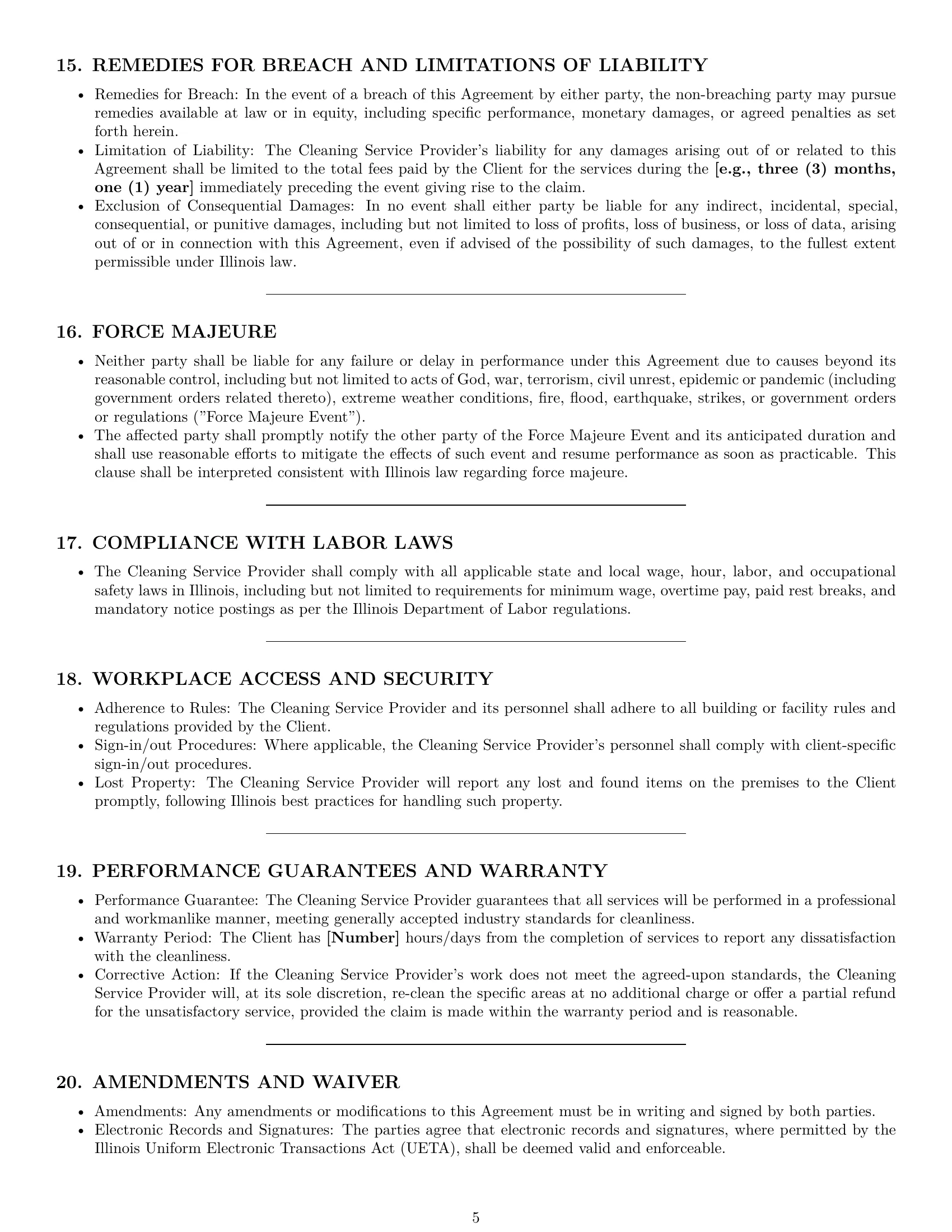 Preview page 5 of Pro Illinois cleaning service contract template