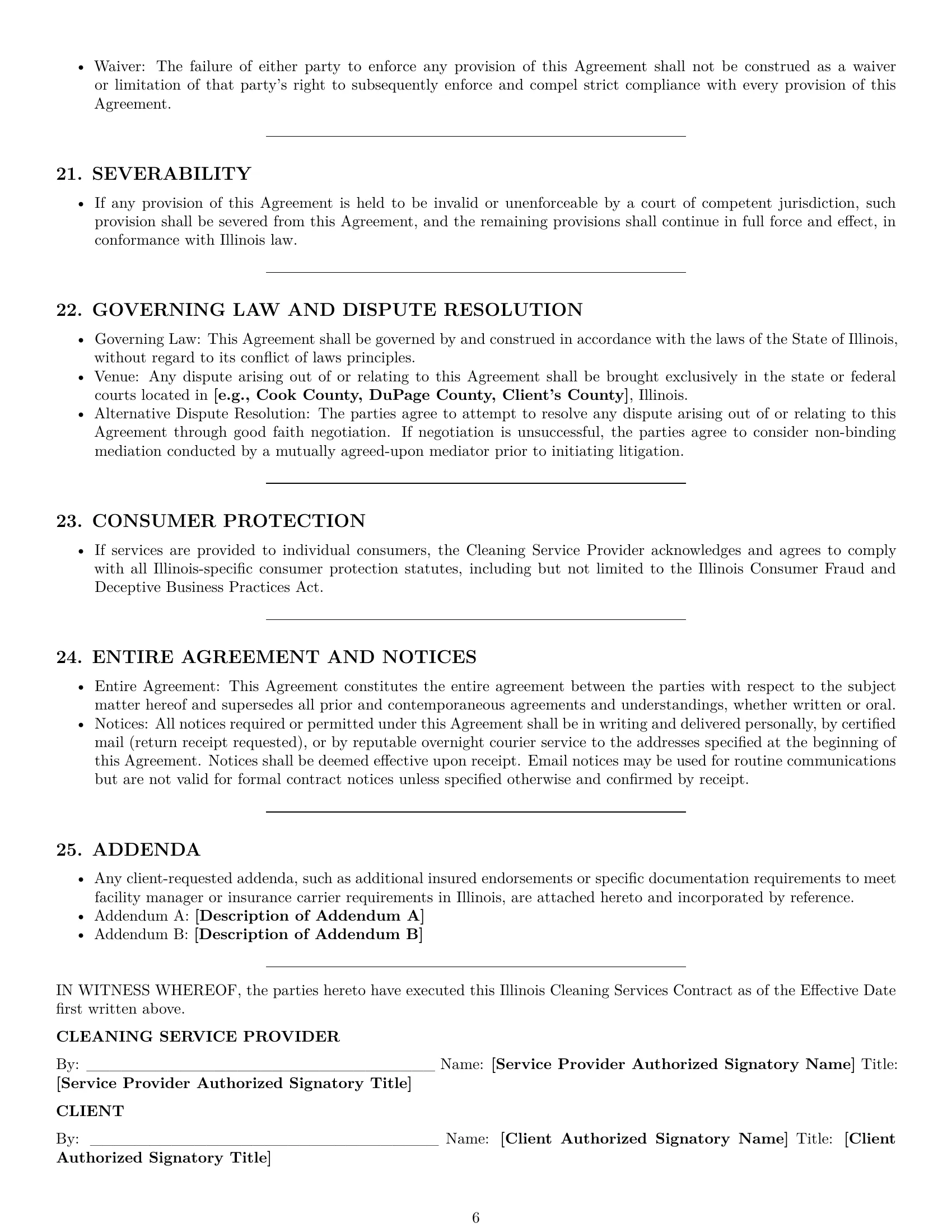 Preview page 6 of Pro Illinois cleaning service contract template