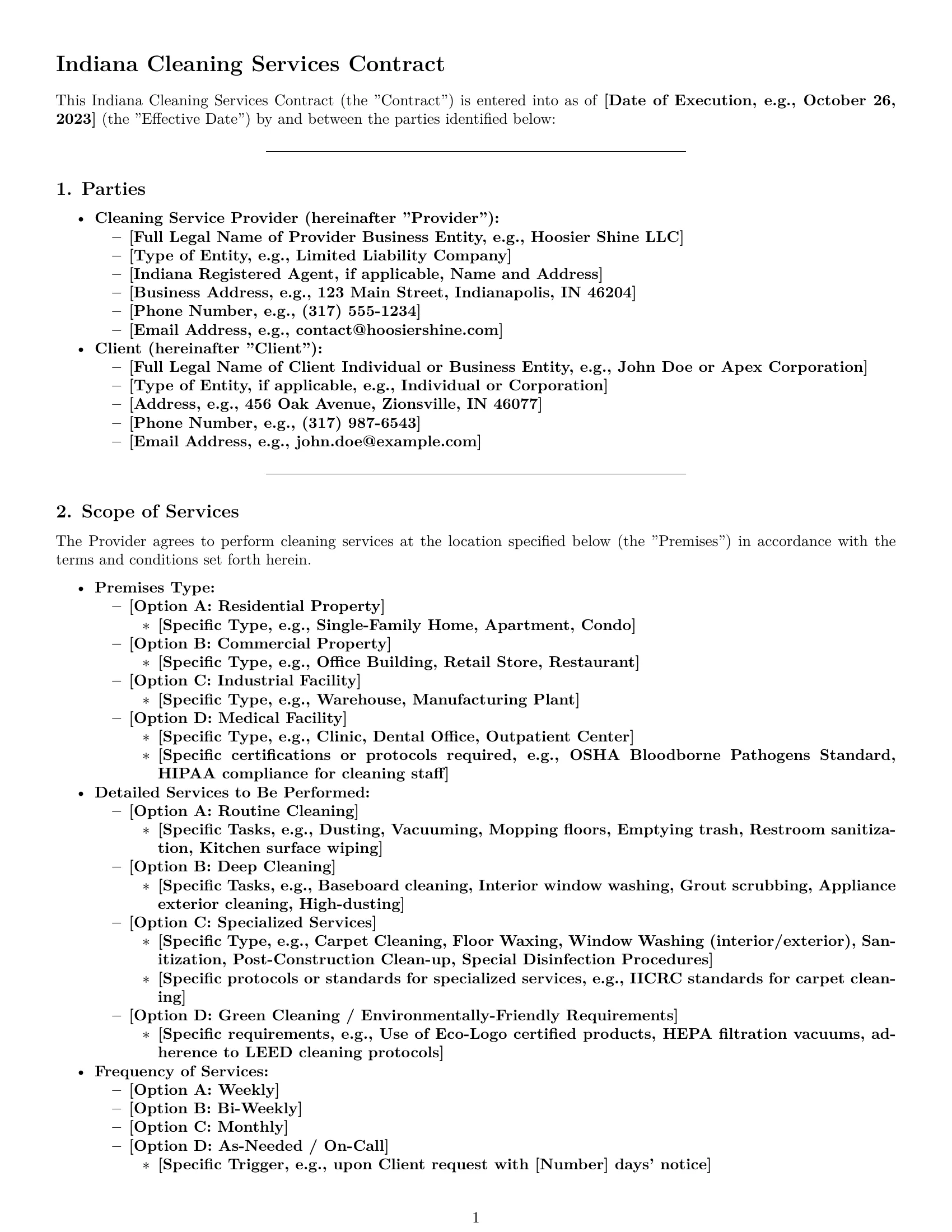 Preview page 1 of Pro Indiana cleaning service contract template