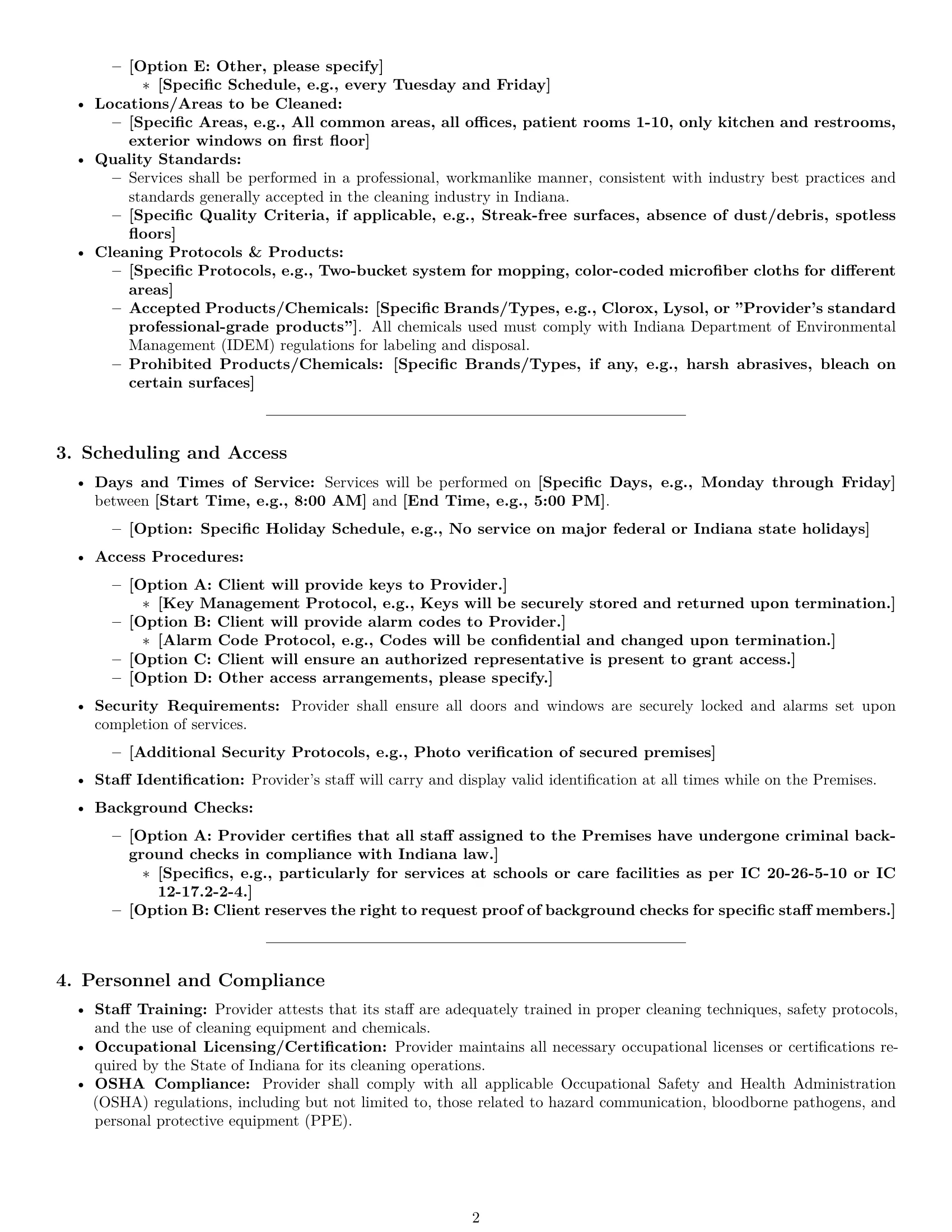 Preview page 2 of Pro Indiana cleaning service contract template