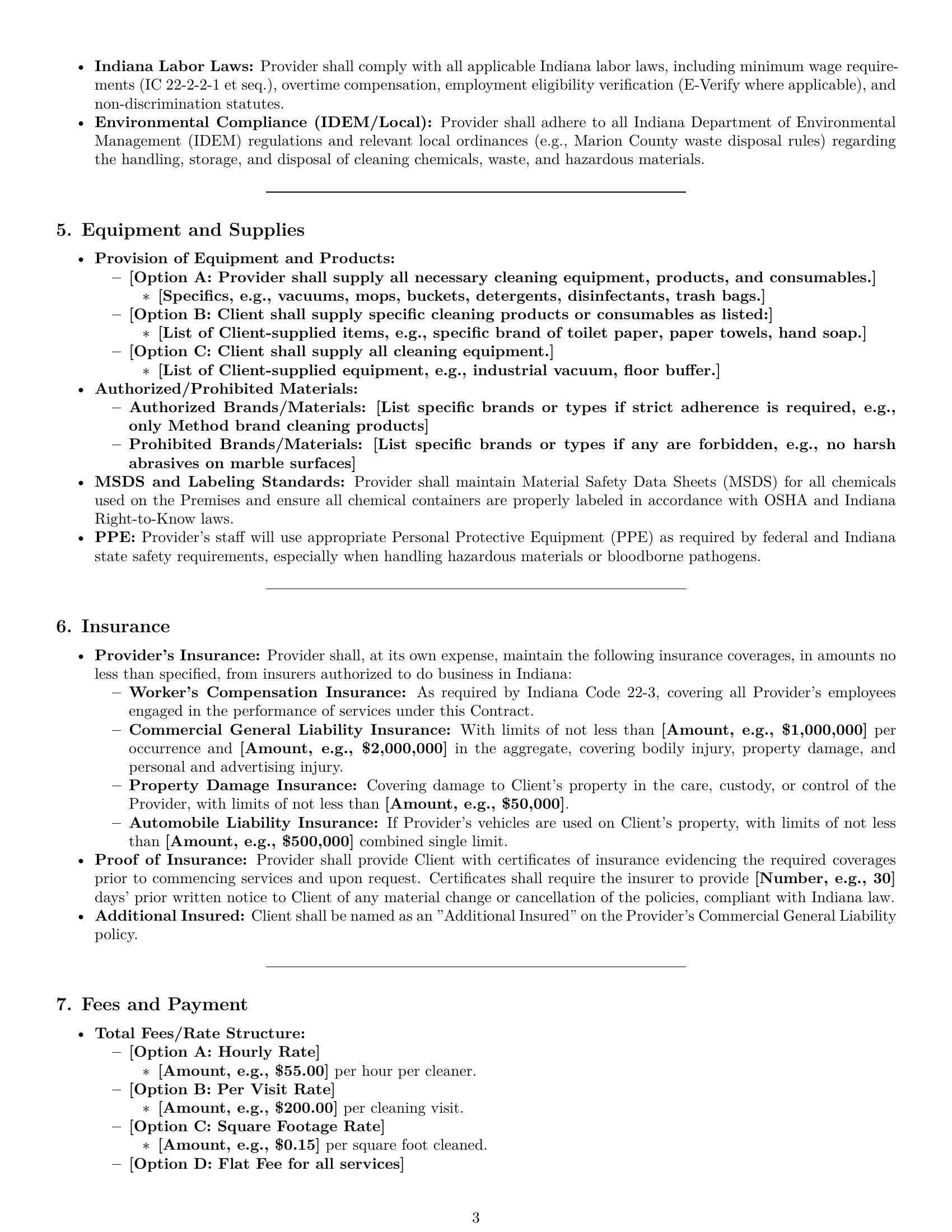Preview page 3 of Pro Indiana cleaning service contract template