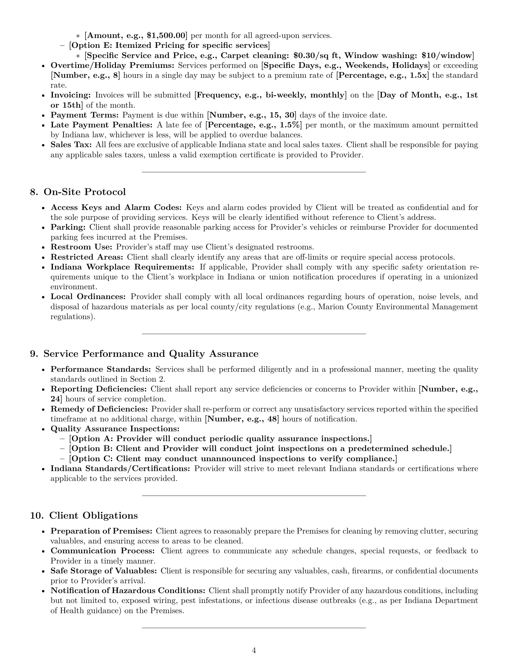Preview page 4 of Pro Indiana cleaning service contract template