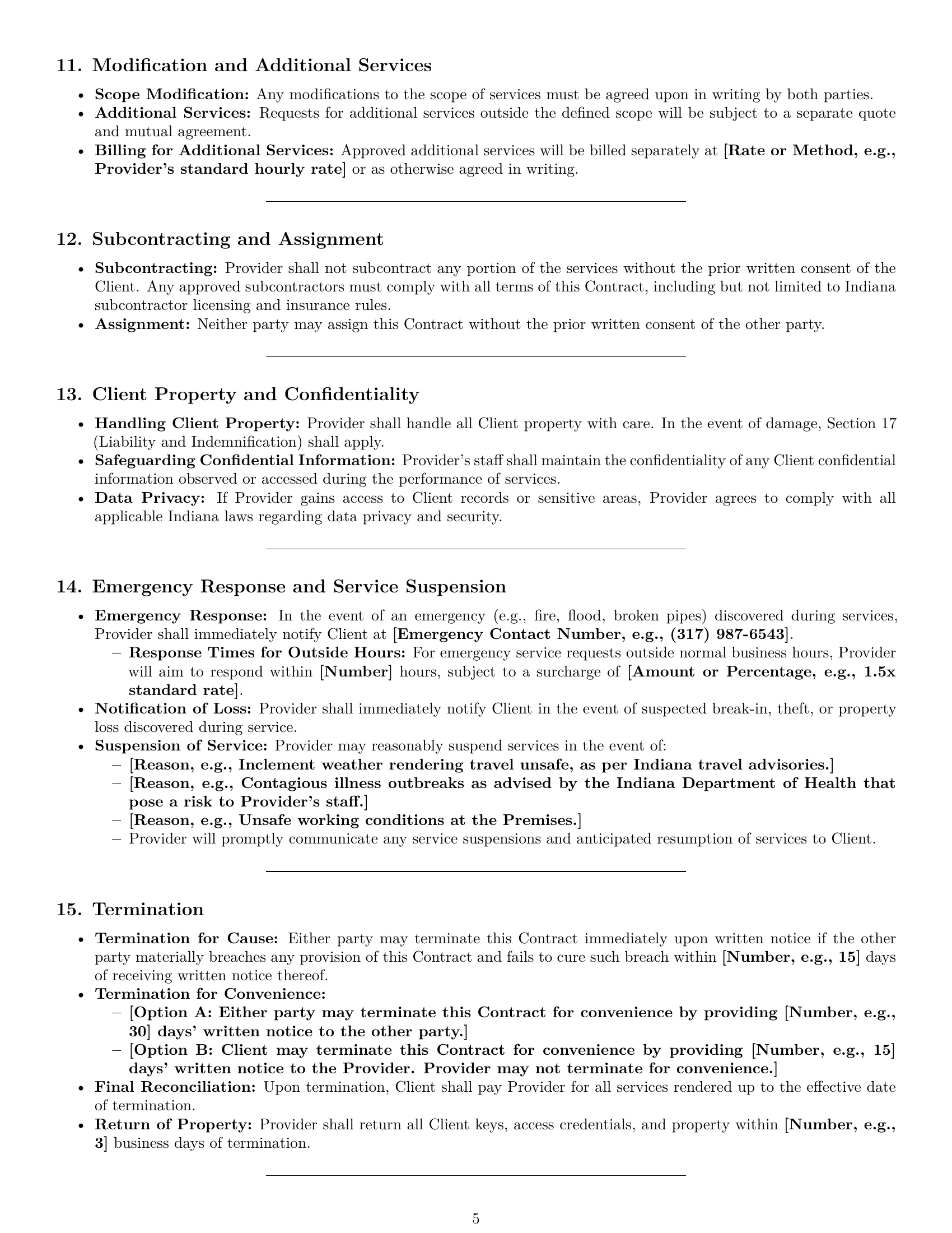 Preview page 5 of Pro Indiana cleaning service contract template