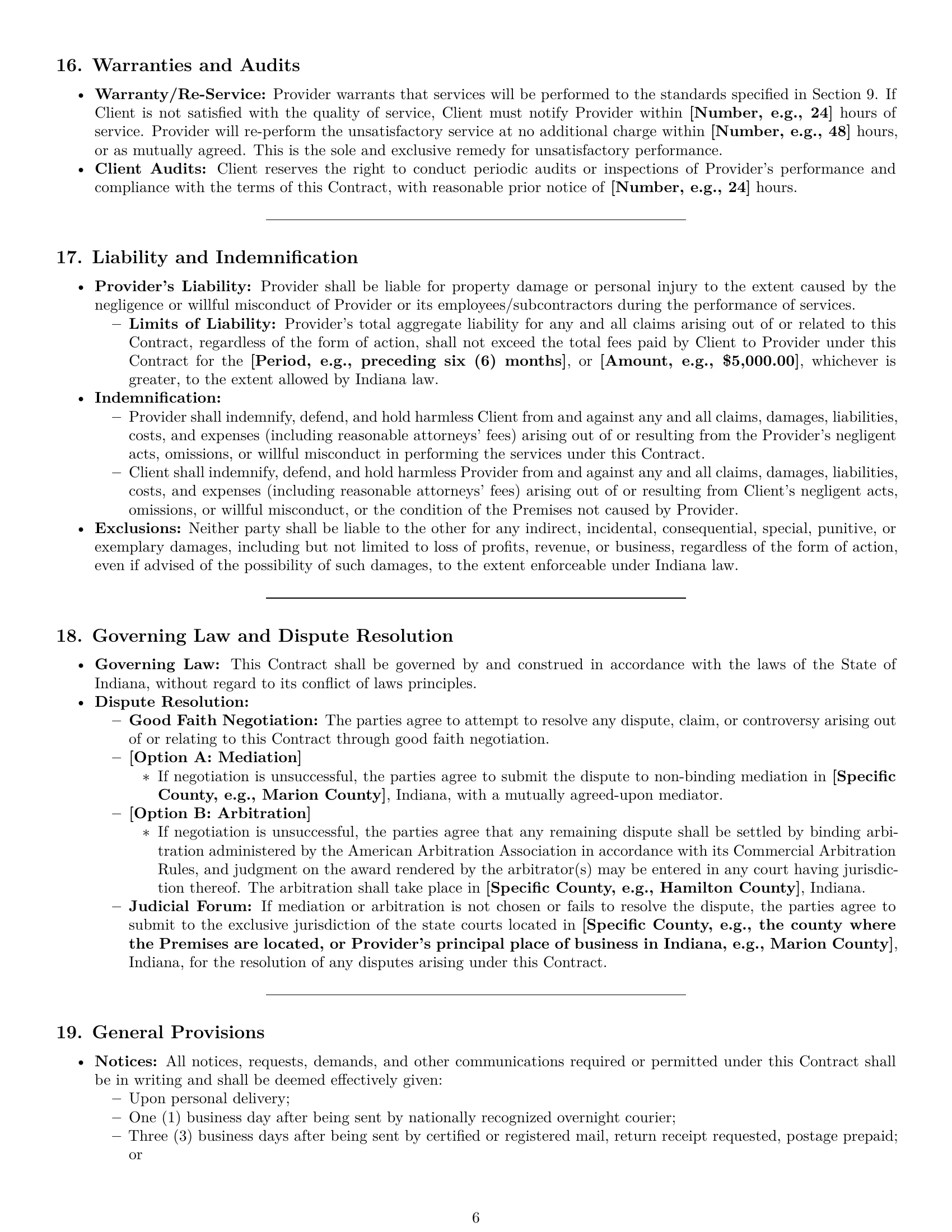 Preview page 6 of Pro Indiana cleaning service contract template
