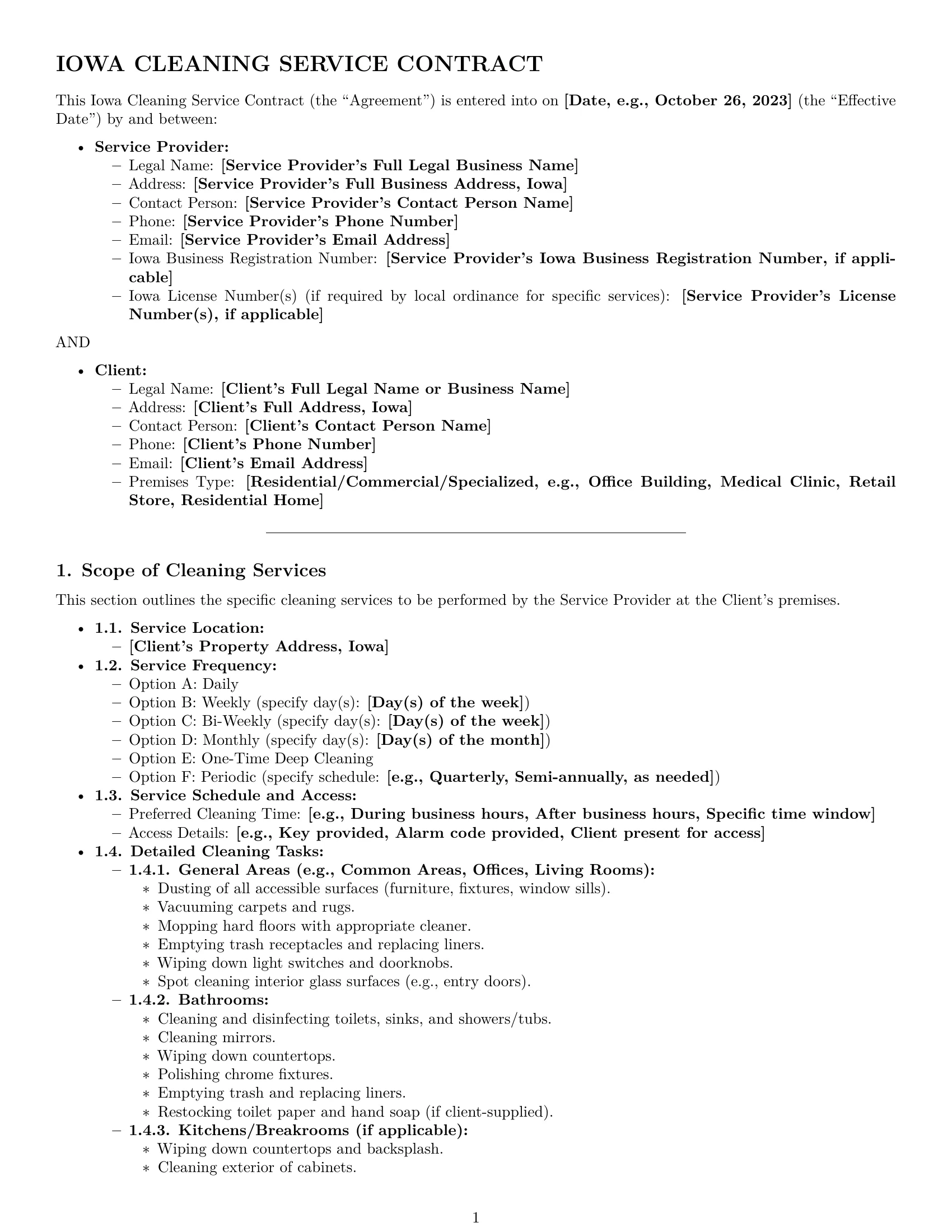Preview page 1 of Pro Iowa cleaning service contract template