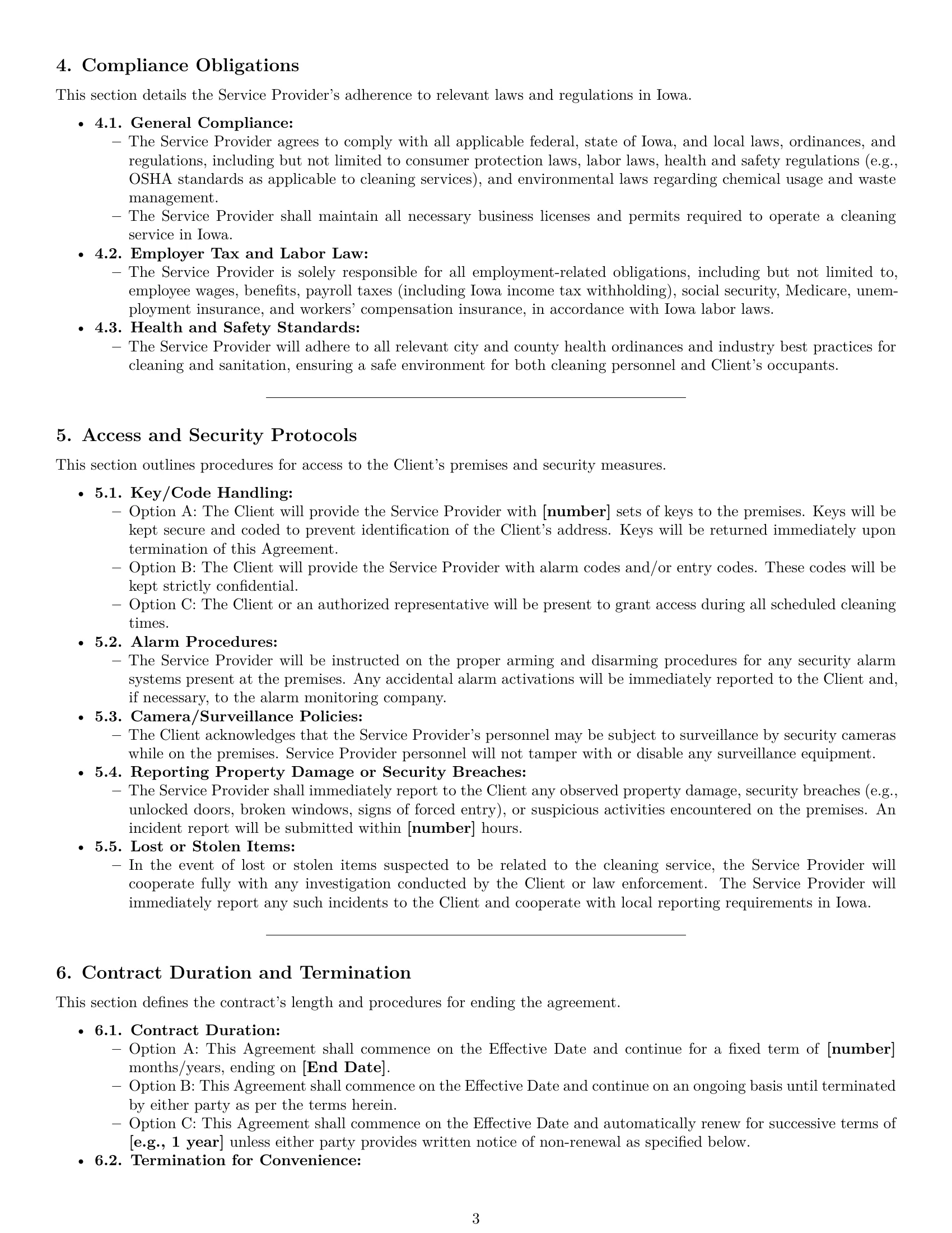 Preview page 3 of Pro Iowa cleaning service contract template