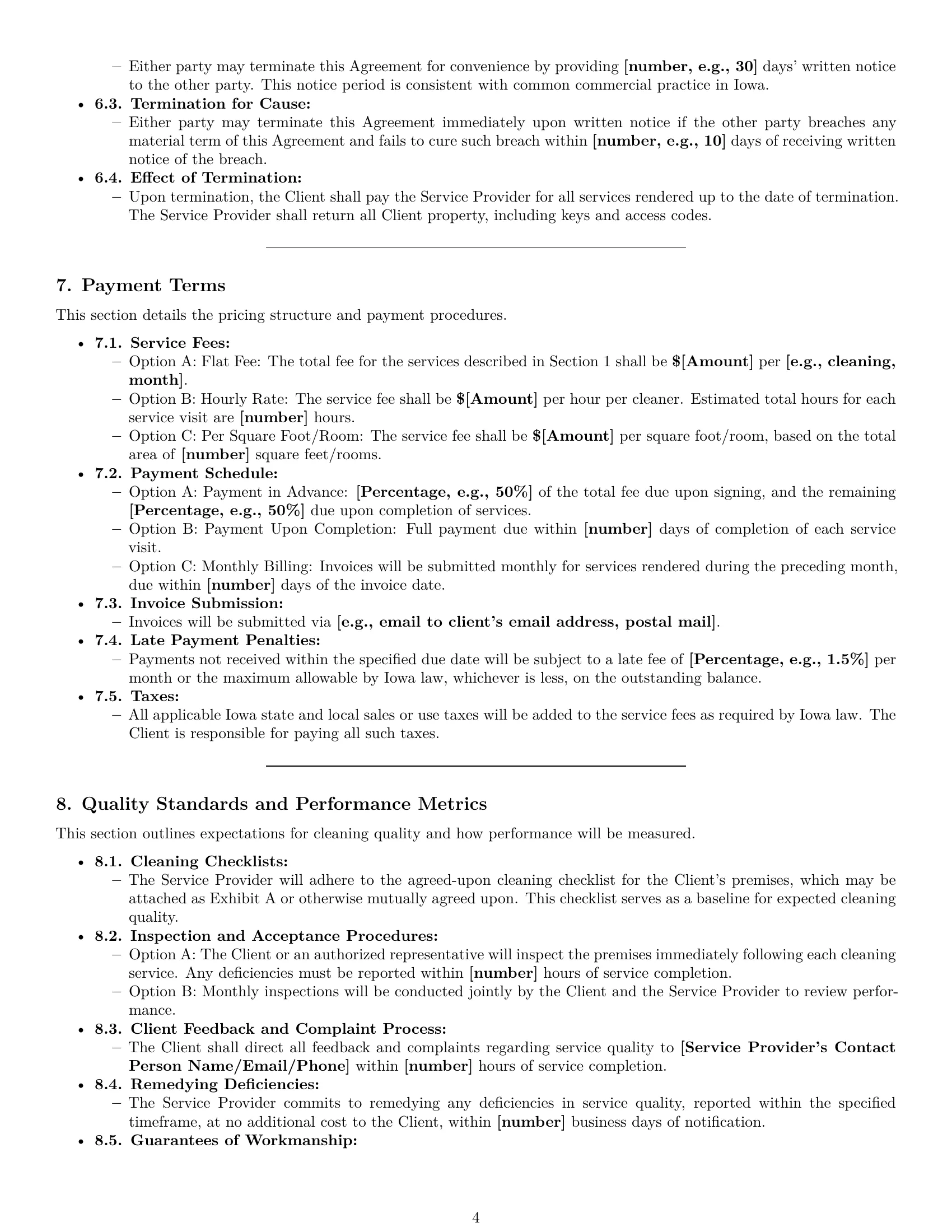 Preview page 4 of Pro Iowa cleaning service contract template