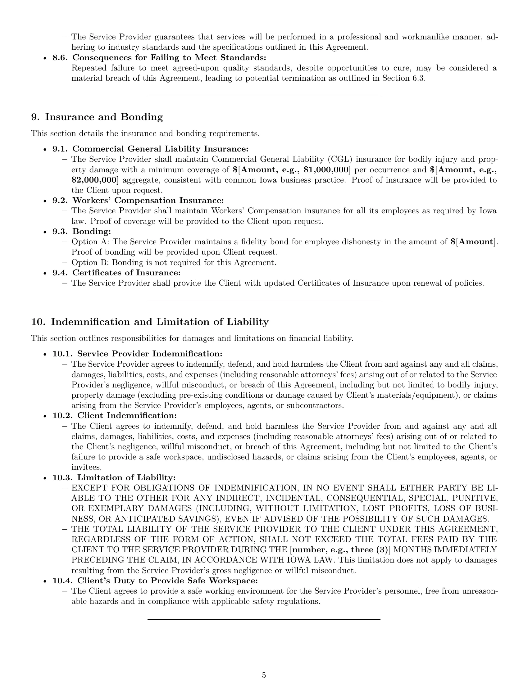 Preview page 5 of Pro Iowa cleaning service contract template
