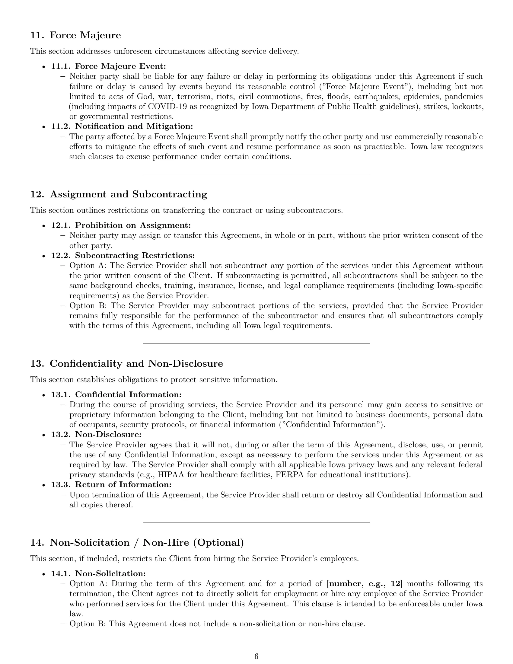 Preview page 6 of Pro Iowa cleaning service contract template