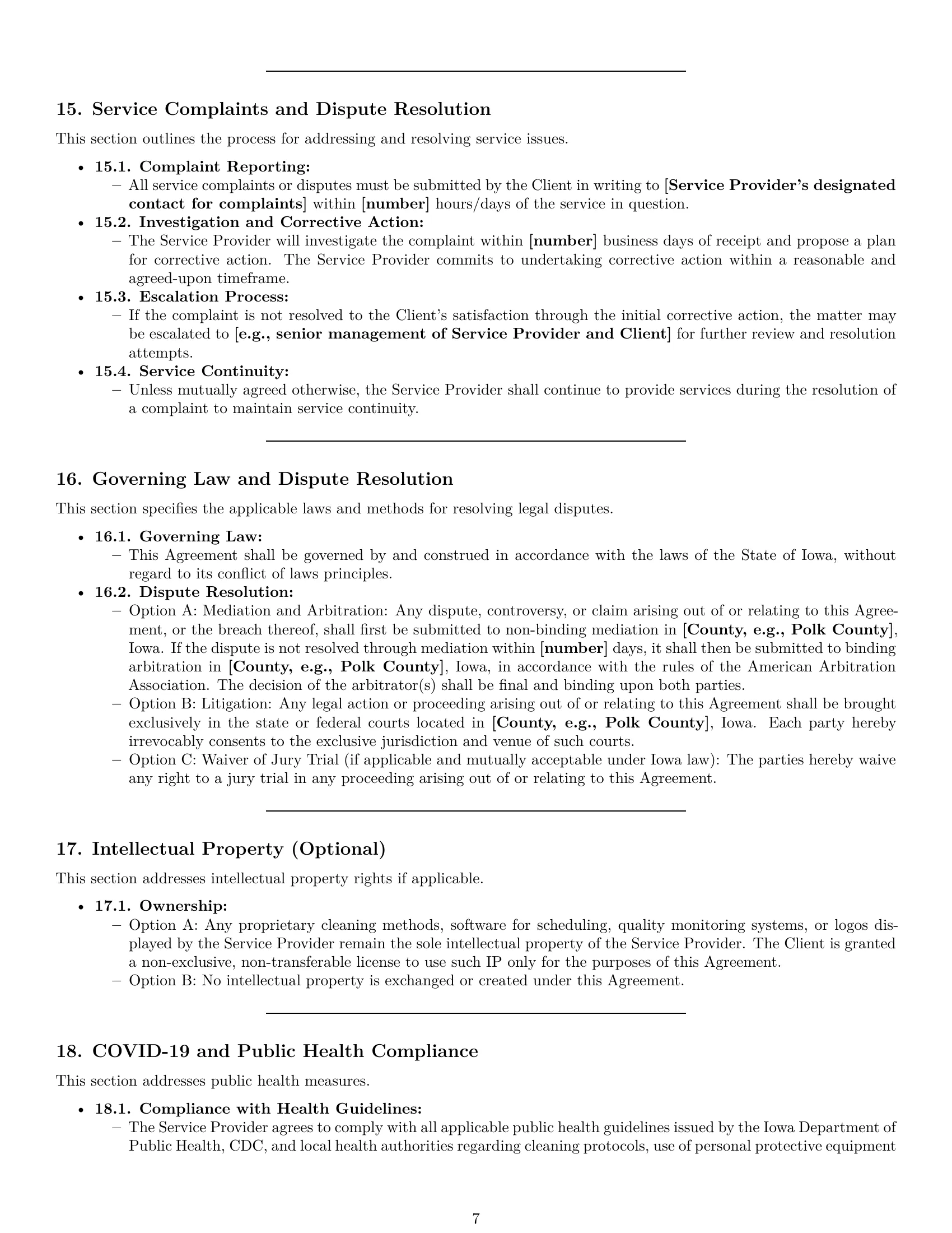 Preview page 7 of Pro Iowa cleaning service contract template