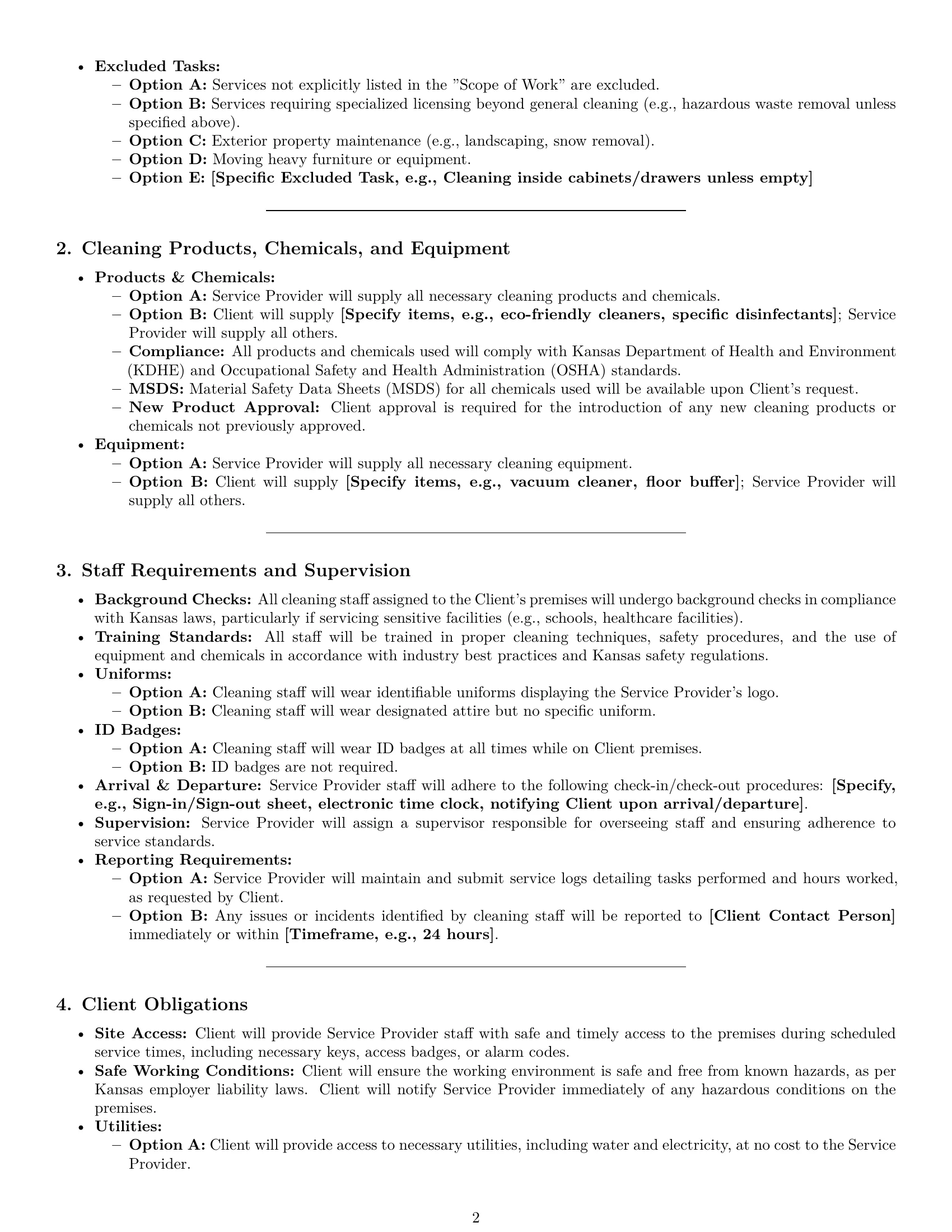 Preview page 2 of Pro Kansas cleaning service contract template
