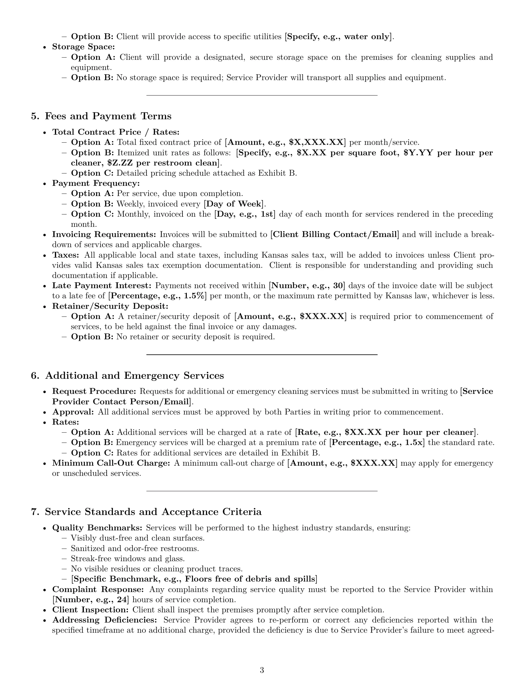 Preview page 3 of Pro Kansas cleaning service contract template
