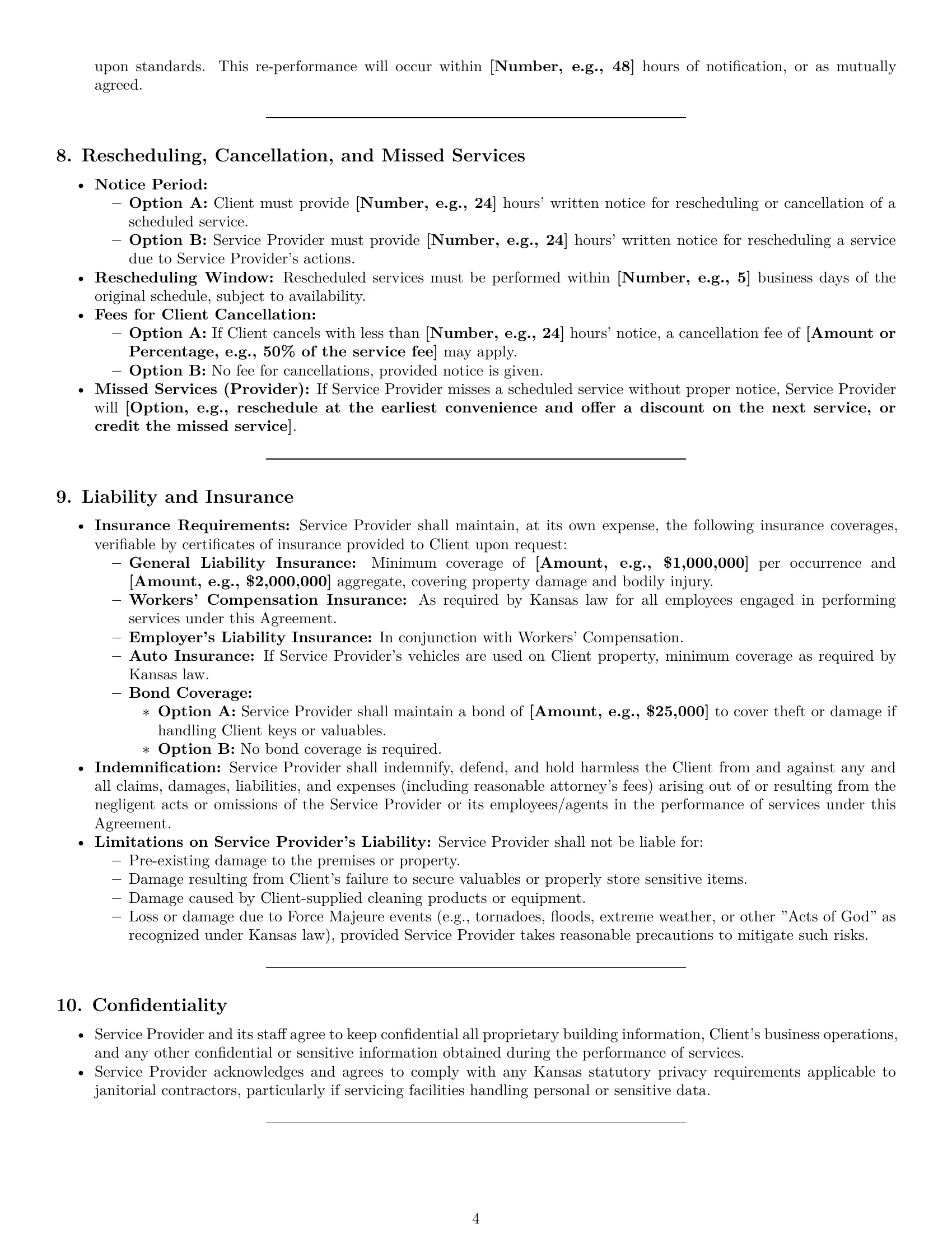 Preview page 4 of Pro Kansas cleaning service contract template