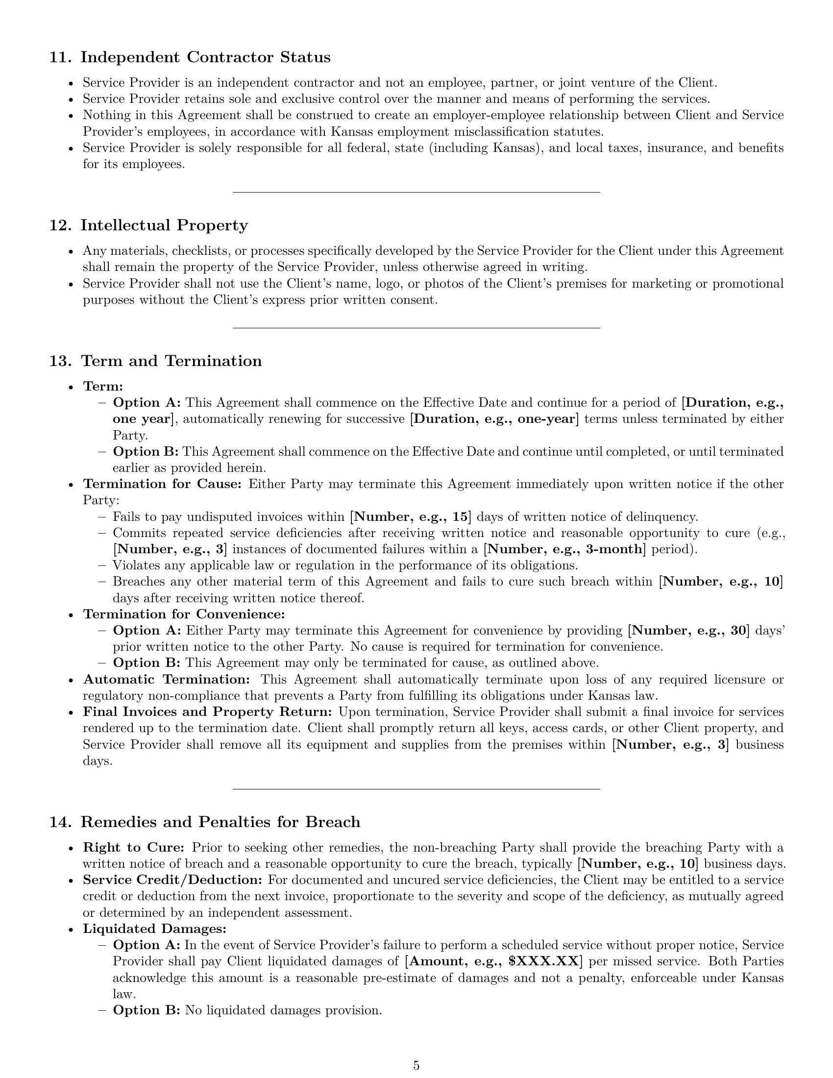 Preview page 5 of Pro Kansas cleaning service contract template