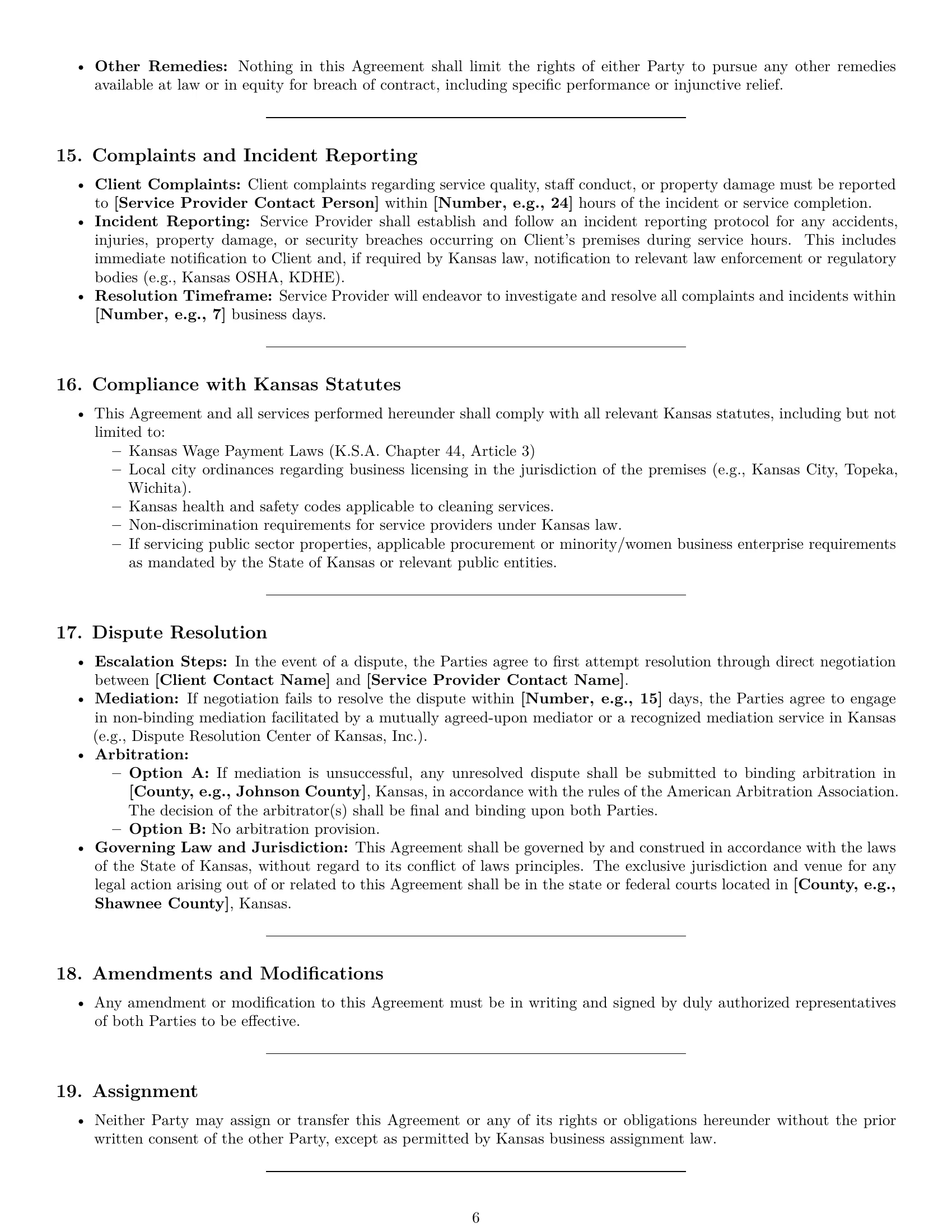 Preview page 6 of Pro Kansas cleaning service contract template