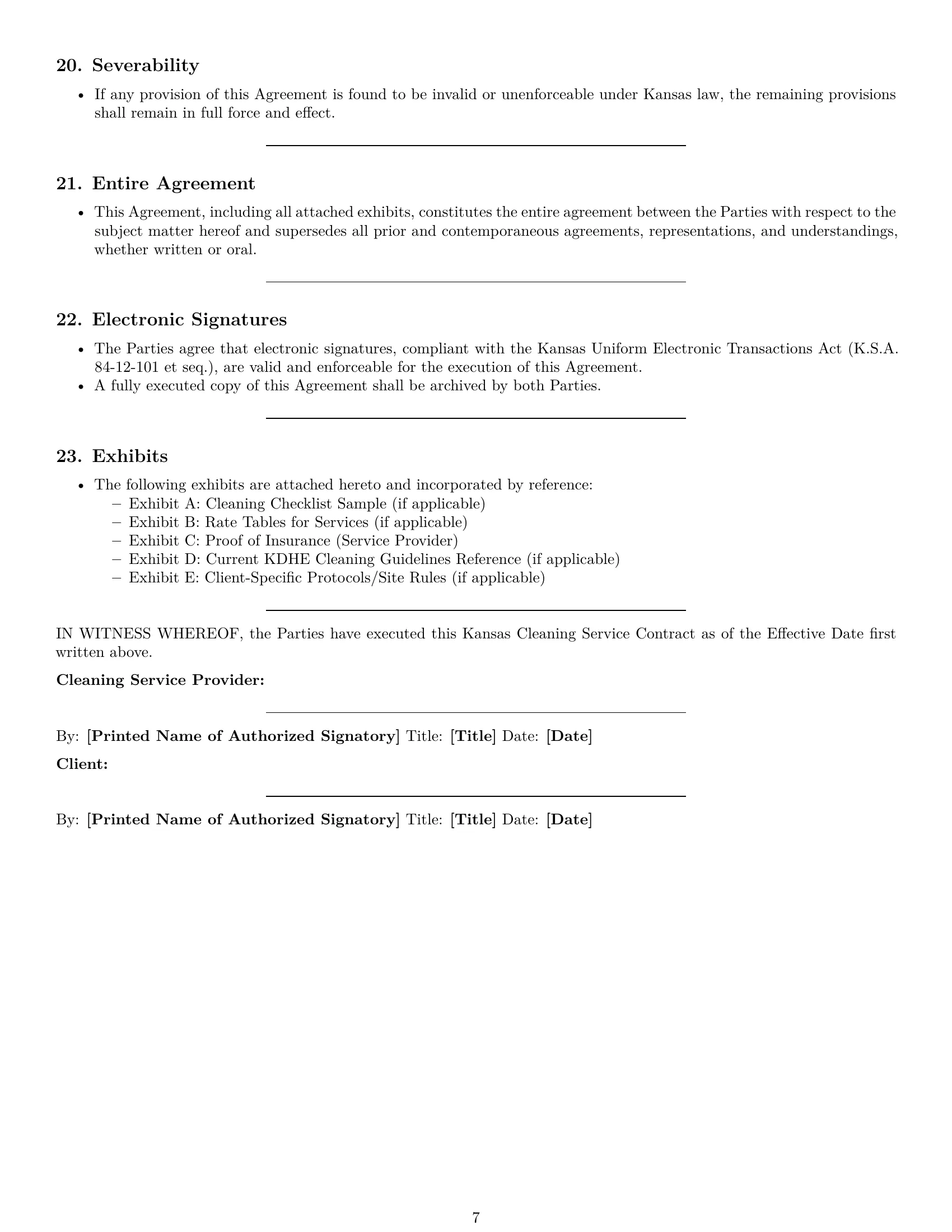 Preview page 7 of Pro Kansas cleaning service contract template