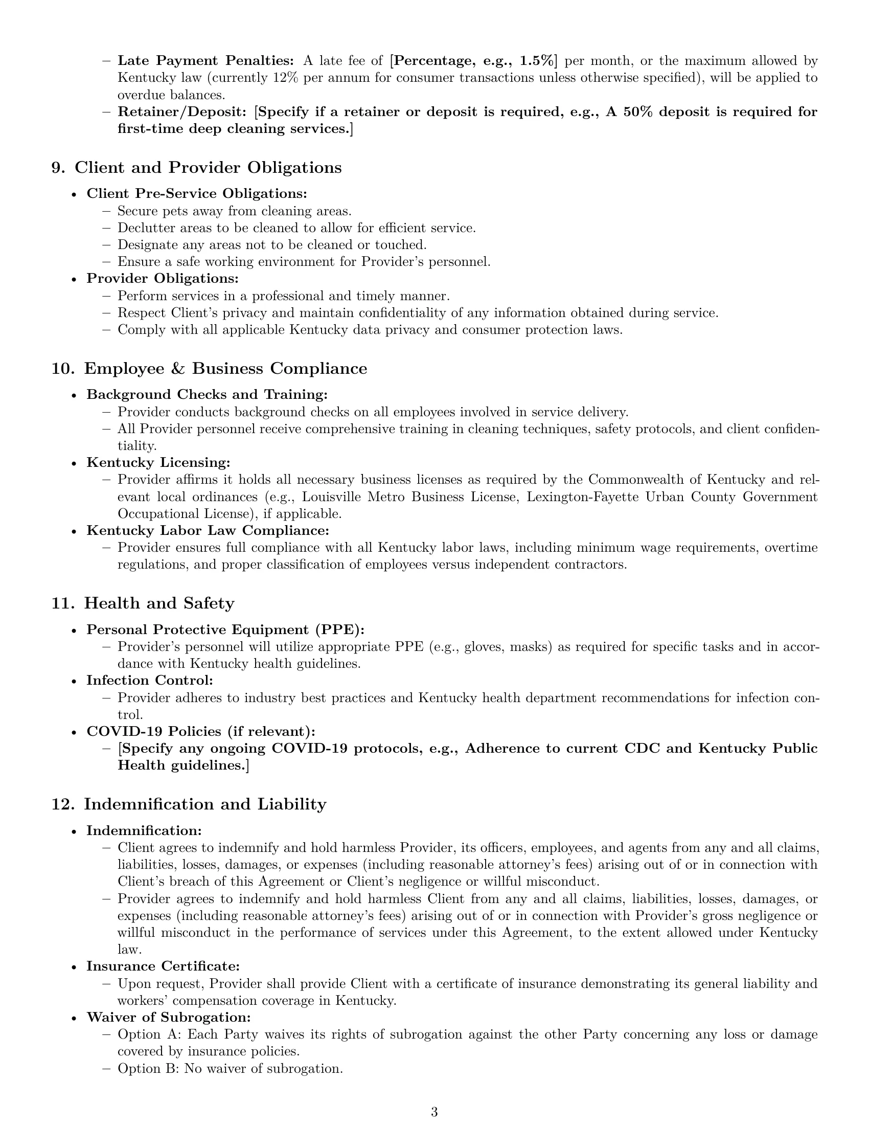 Preview page 3 of Pro Kentucky cleaning service contract template