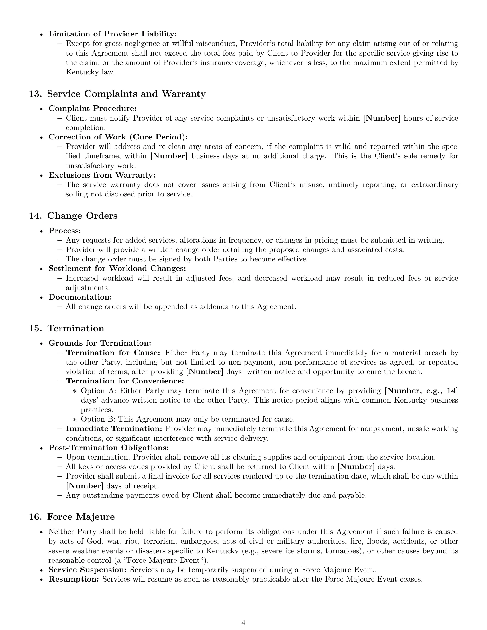 Preview page 4 of Pro Kentucky cleaning service contract template