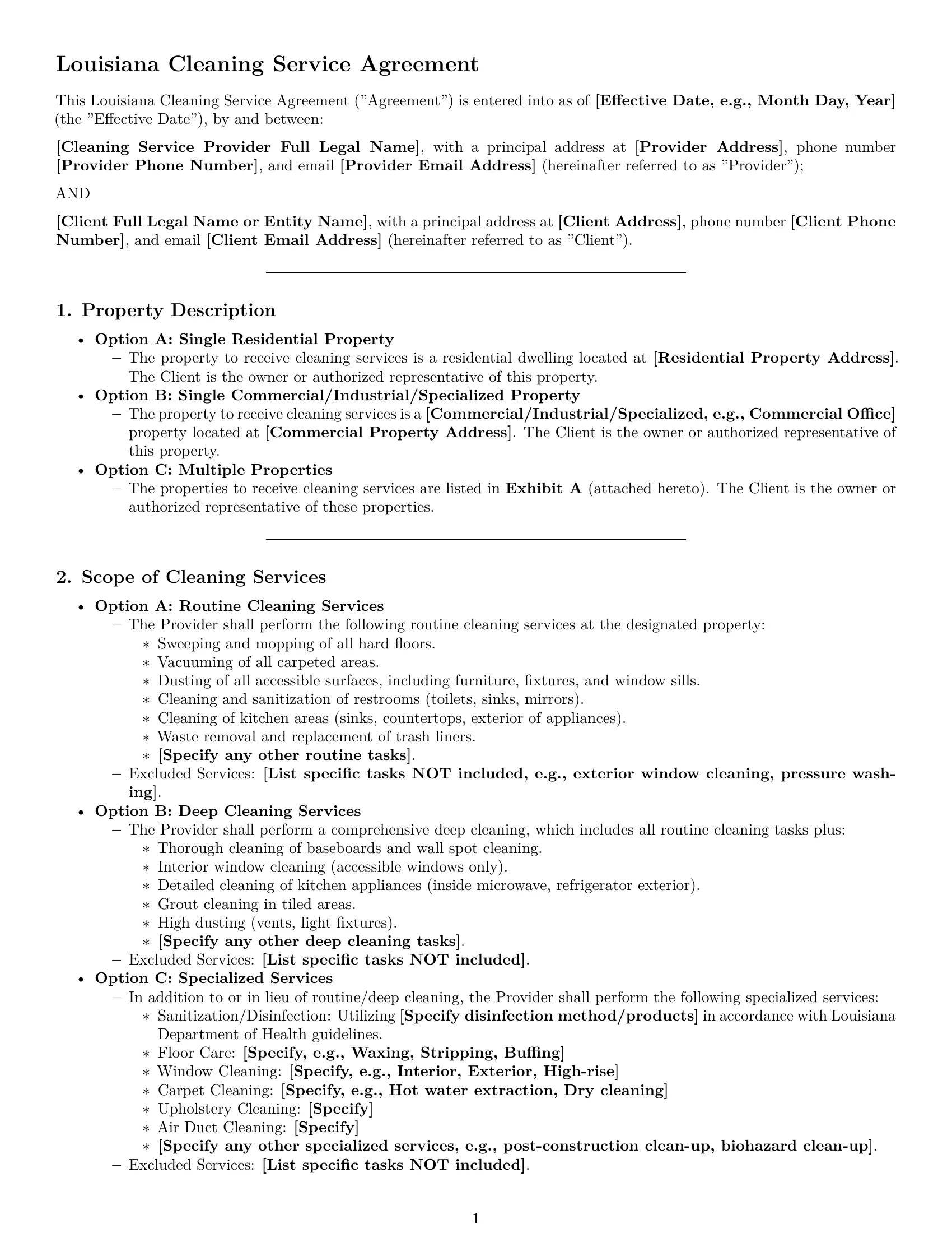 Preview page 1 of Pro Louisiana cleaning service contract template