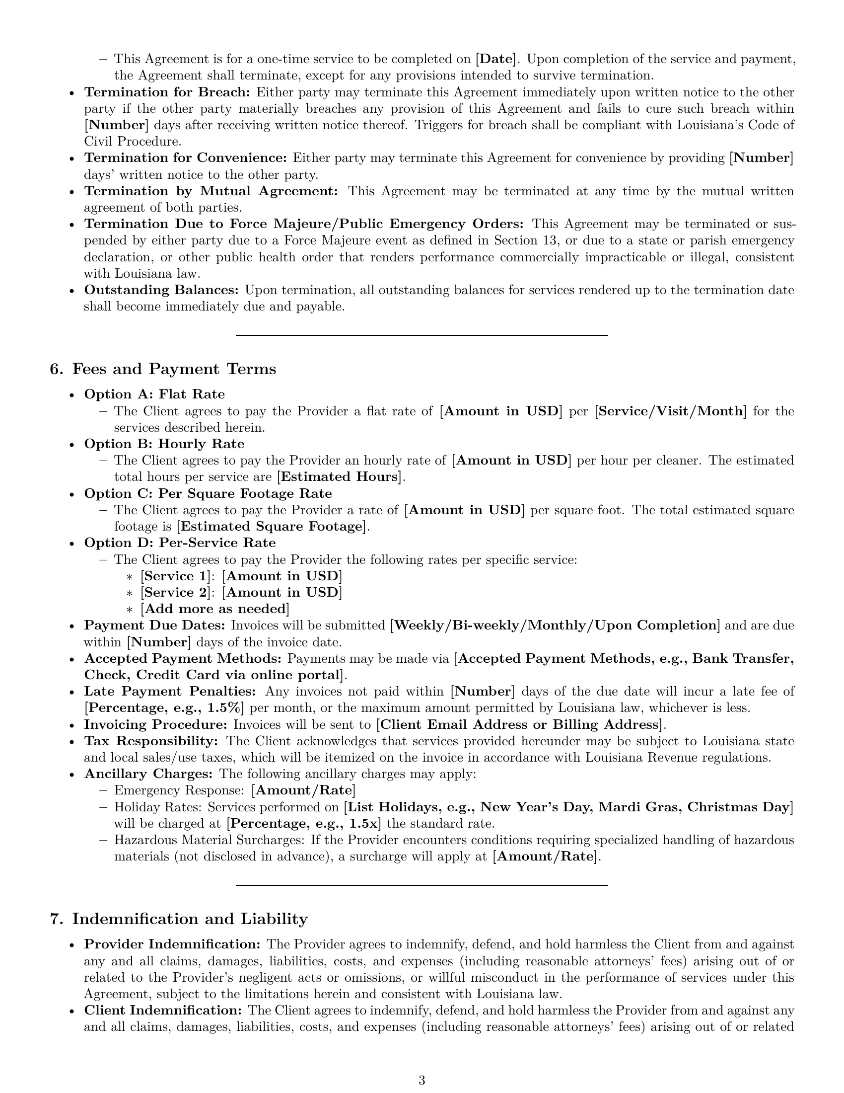 Preview page 3 of Pro Louisiana cleaning service contract template