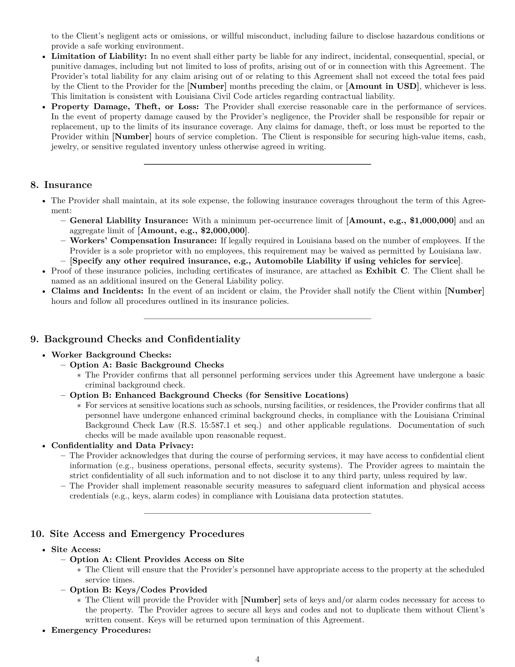 Preview page 4 of Pro Louisiana cleaning service contract template