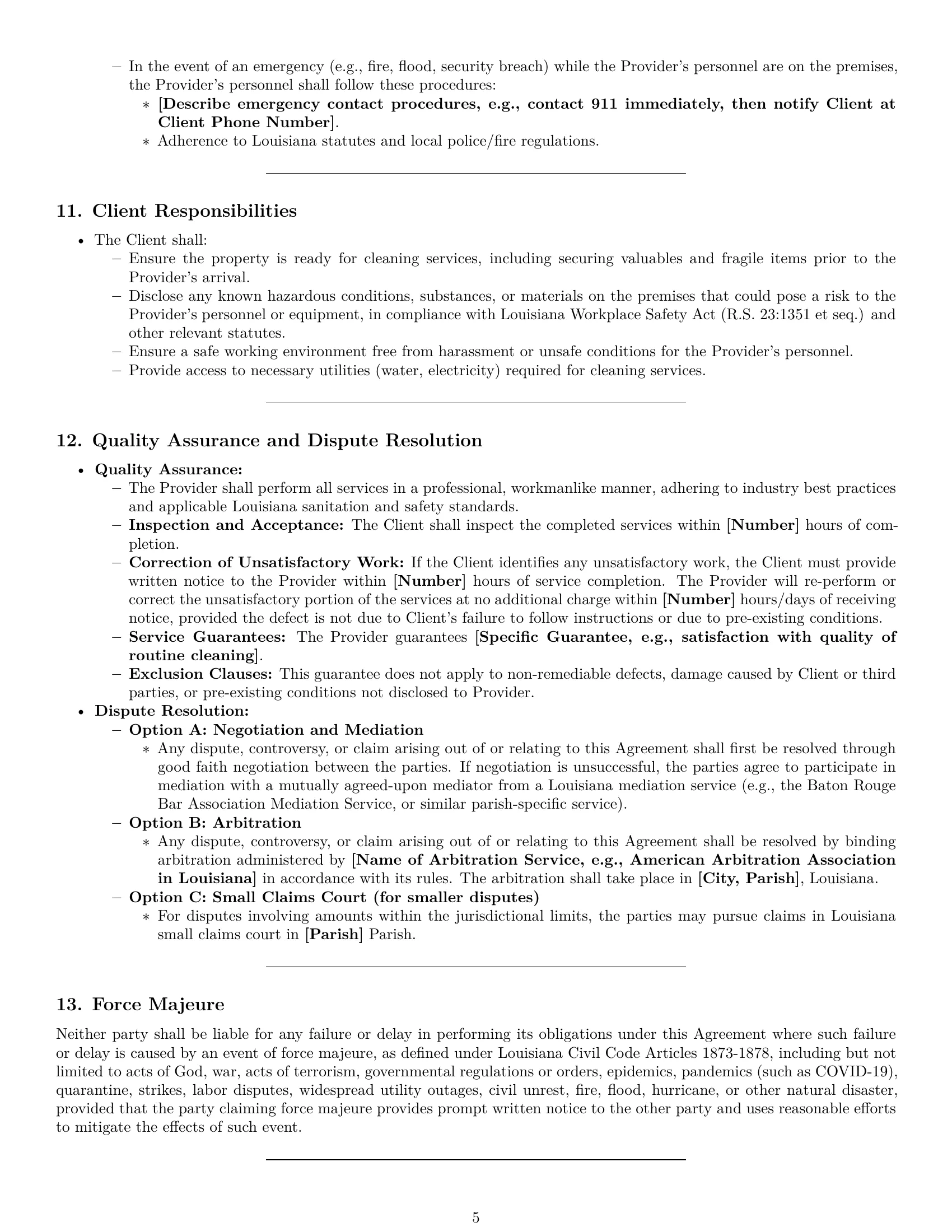 Preview page 5 of Pro Louisiana cleaning service contract template