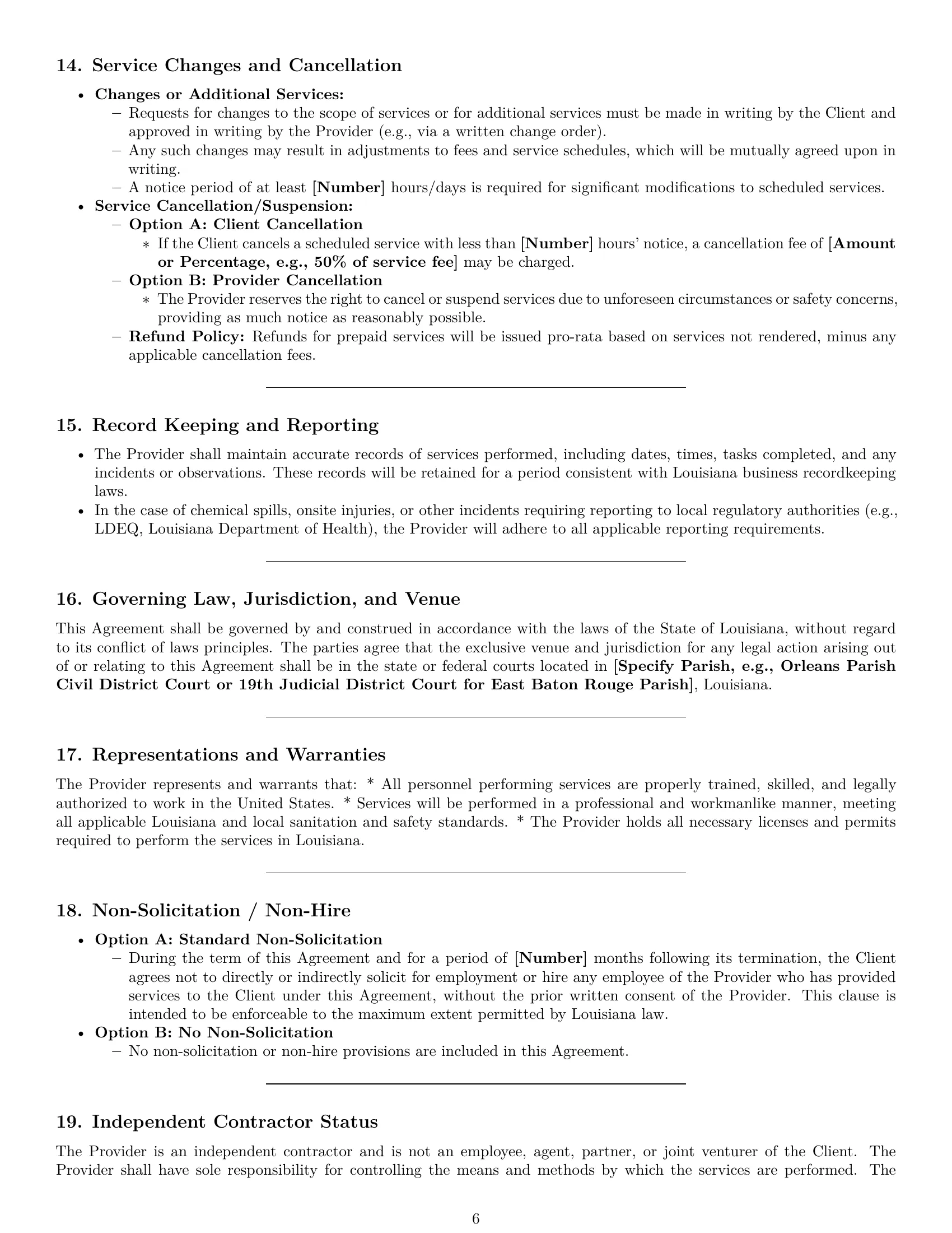 Preview page 6 of Pro Louisiana cleaning service contract template
