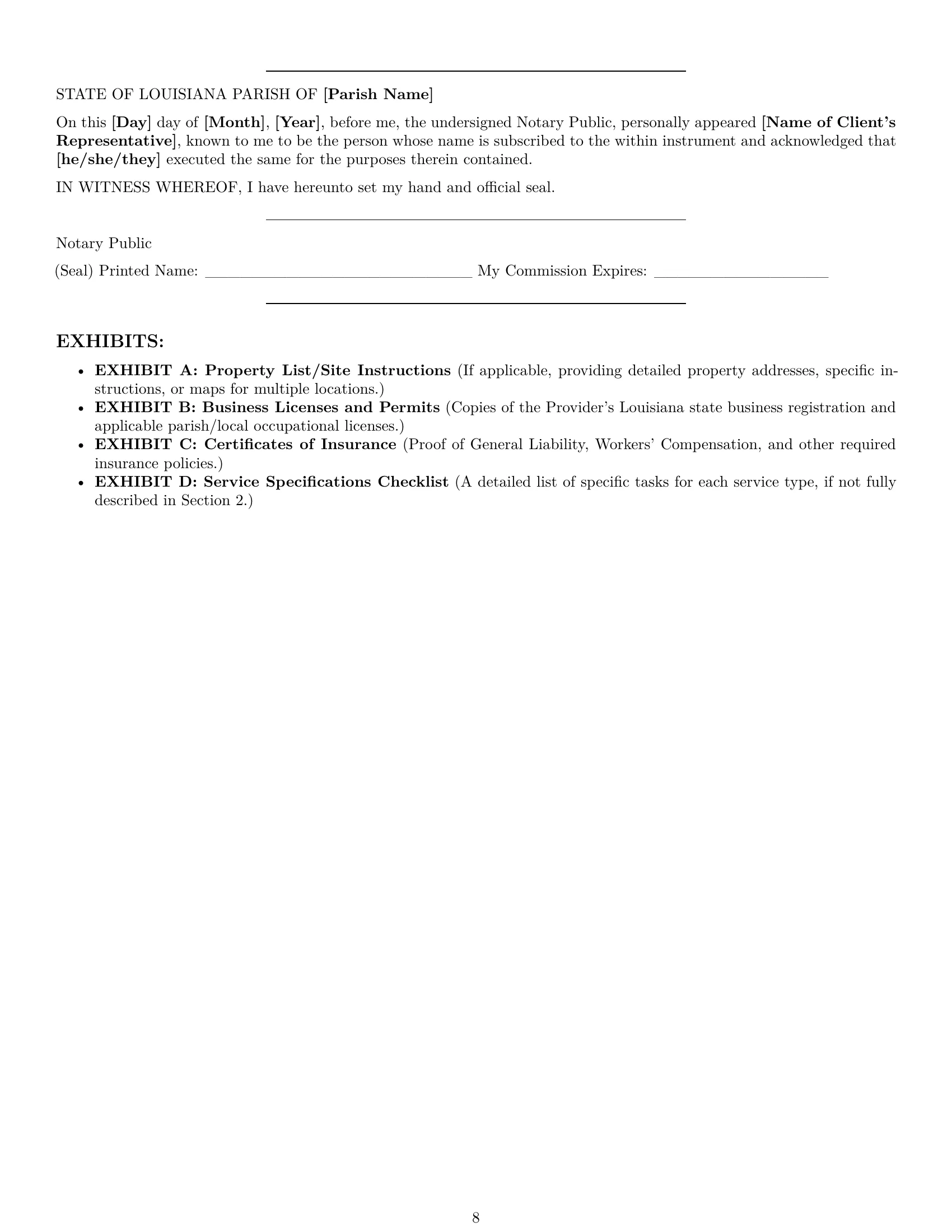 Preview page 8 of Pro Louisiana cleaning service contract template