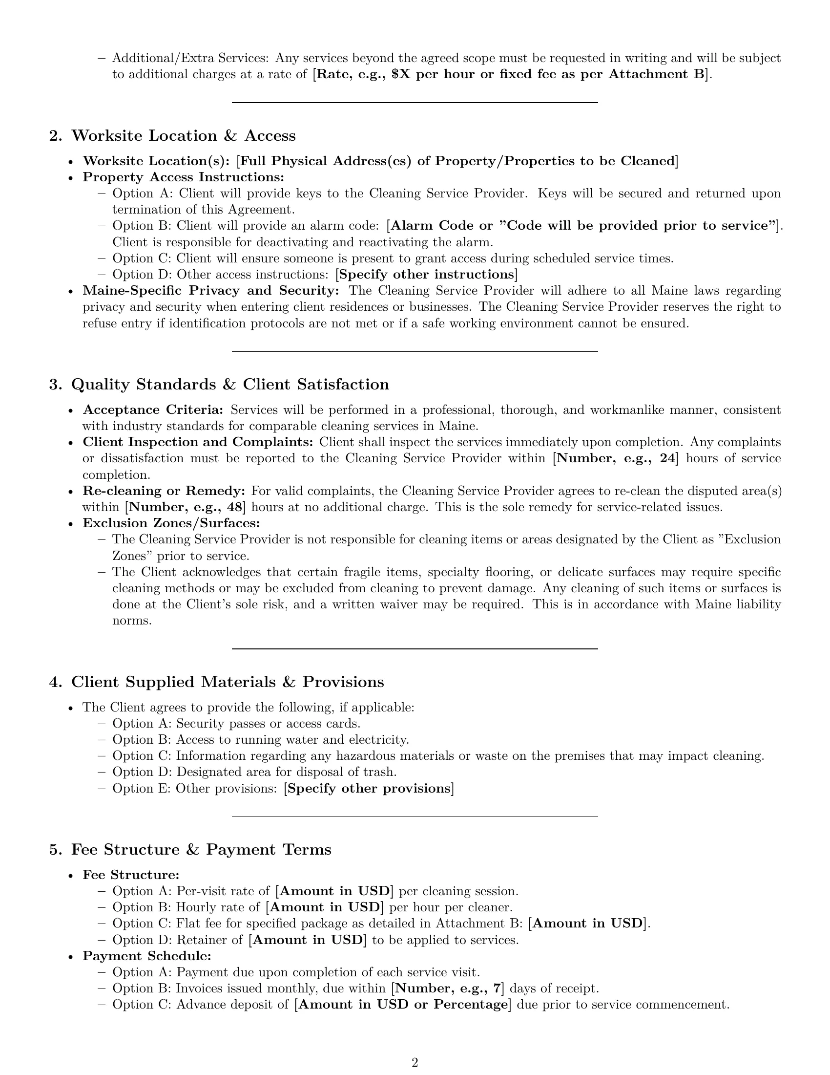 Preview page 2 of Pro Maine cleaning service contract template