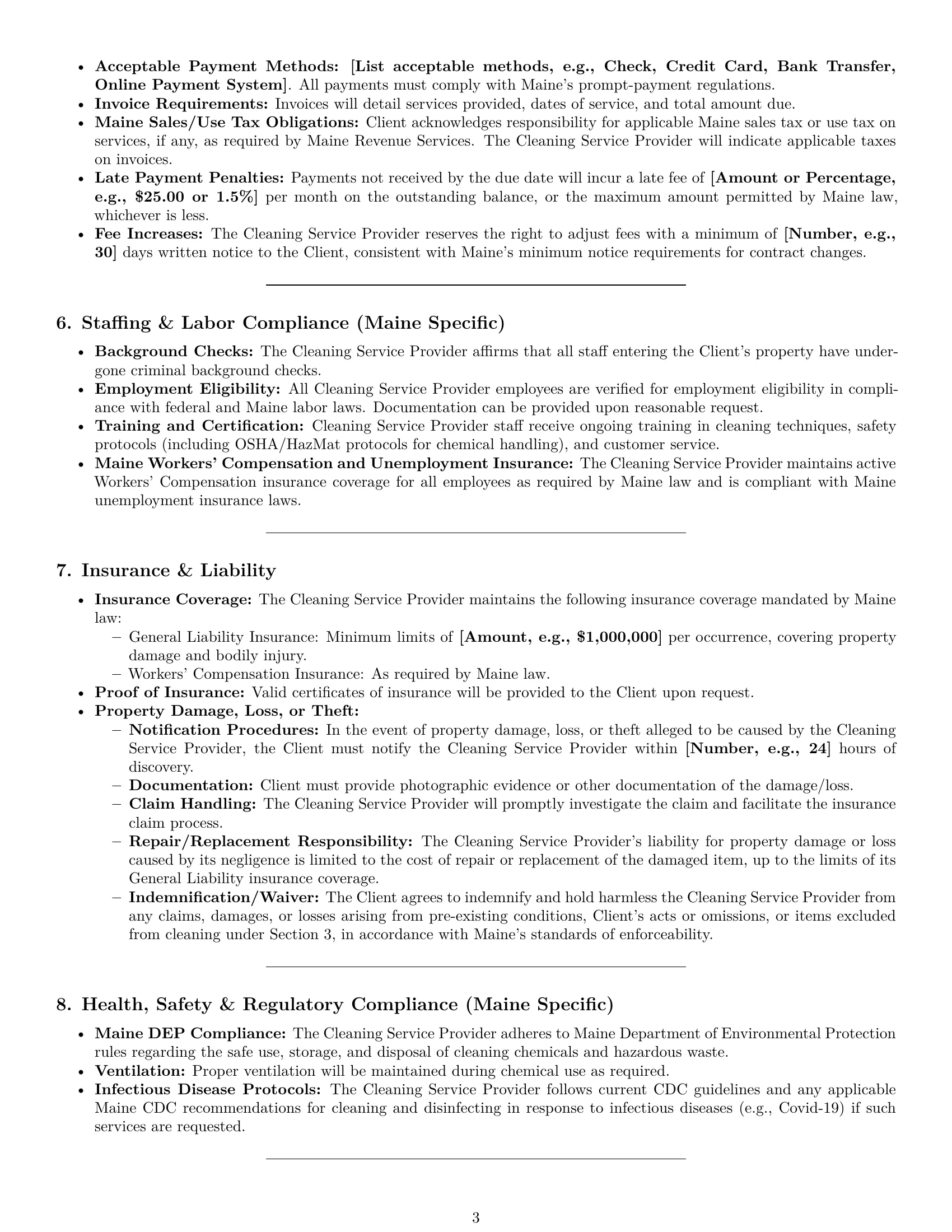 Preview page 3 of Pro Maine cleaning service contract template