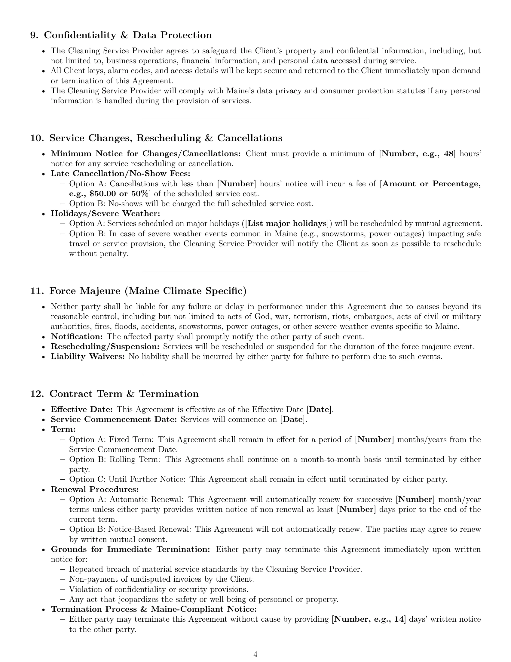 Preview page 4 of Pro Maine cleaning service contract template