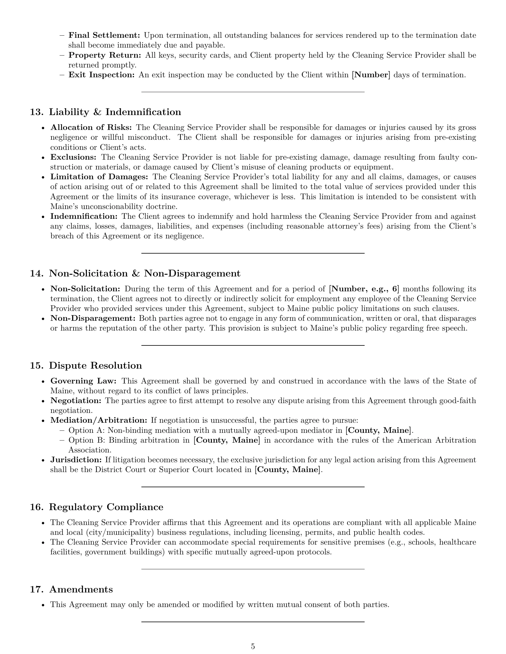 Preview page 5 of Pro Maine cleaning service contract template