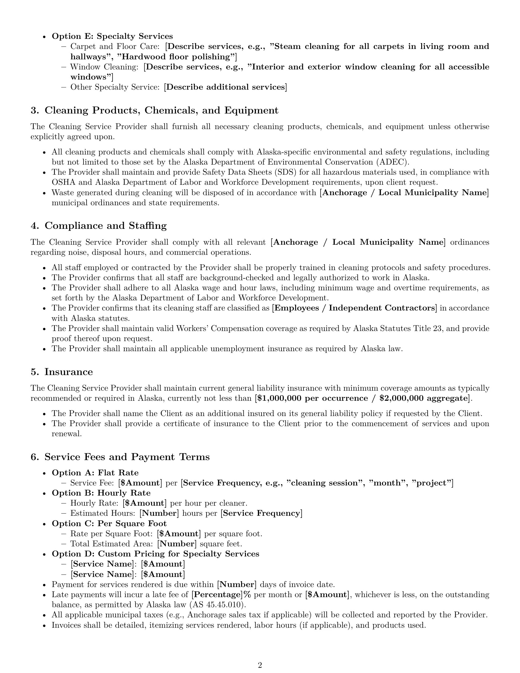 Preview page 2 of Pro Alaska cleaning service contract template