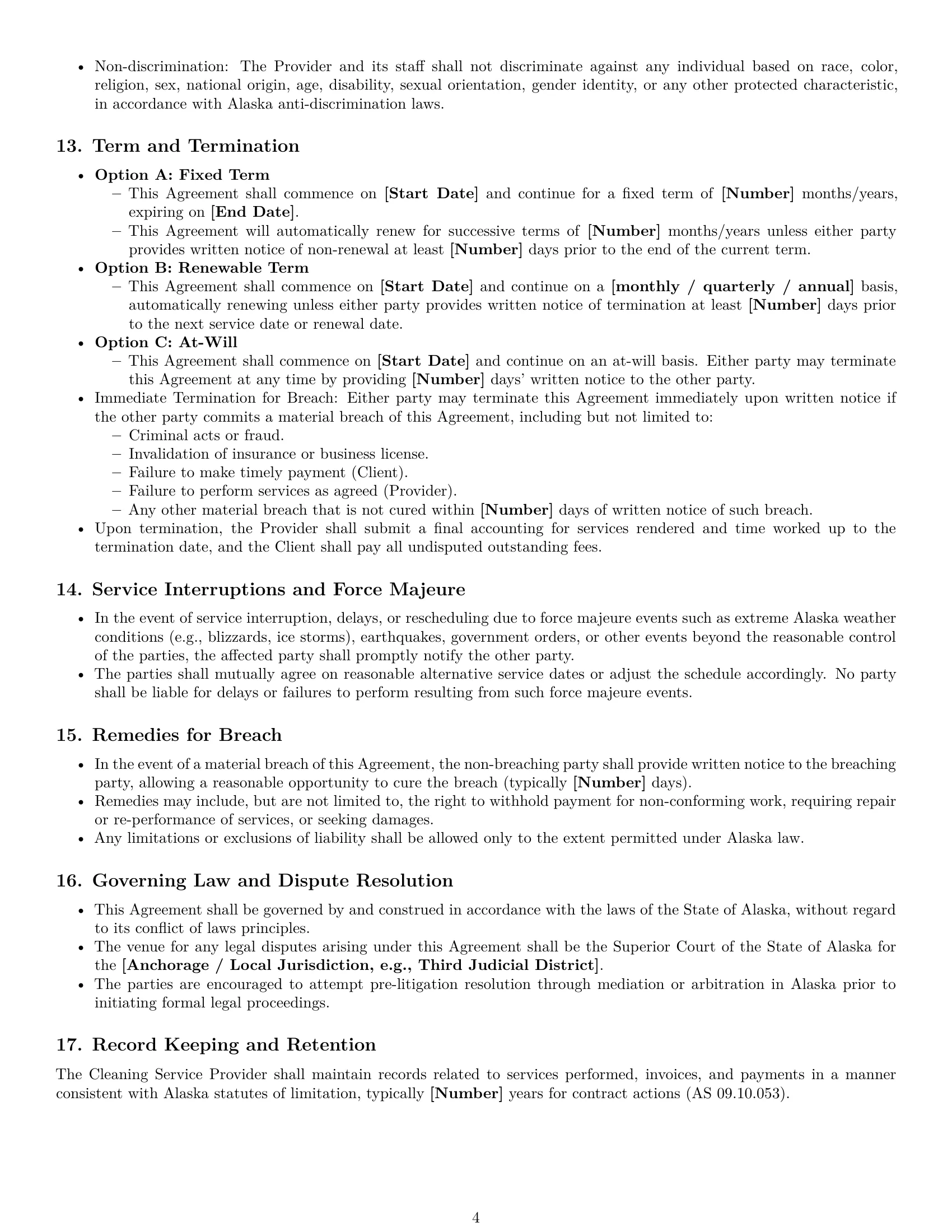 Preview page 4 of Pro Alaska cleaning service contract template