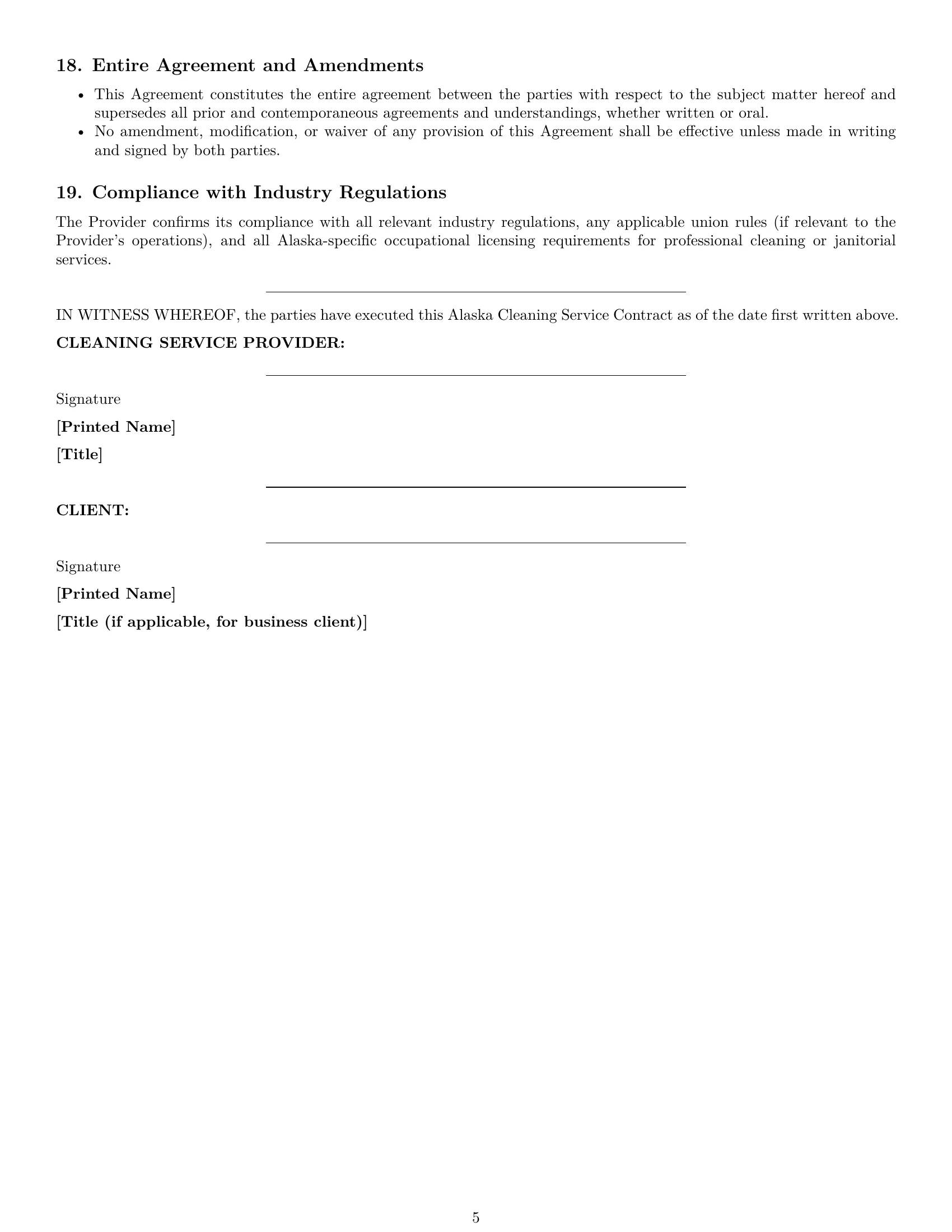 Preview page 5 of Pro Alaska cleaning service contract template
