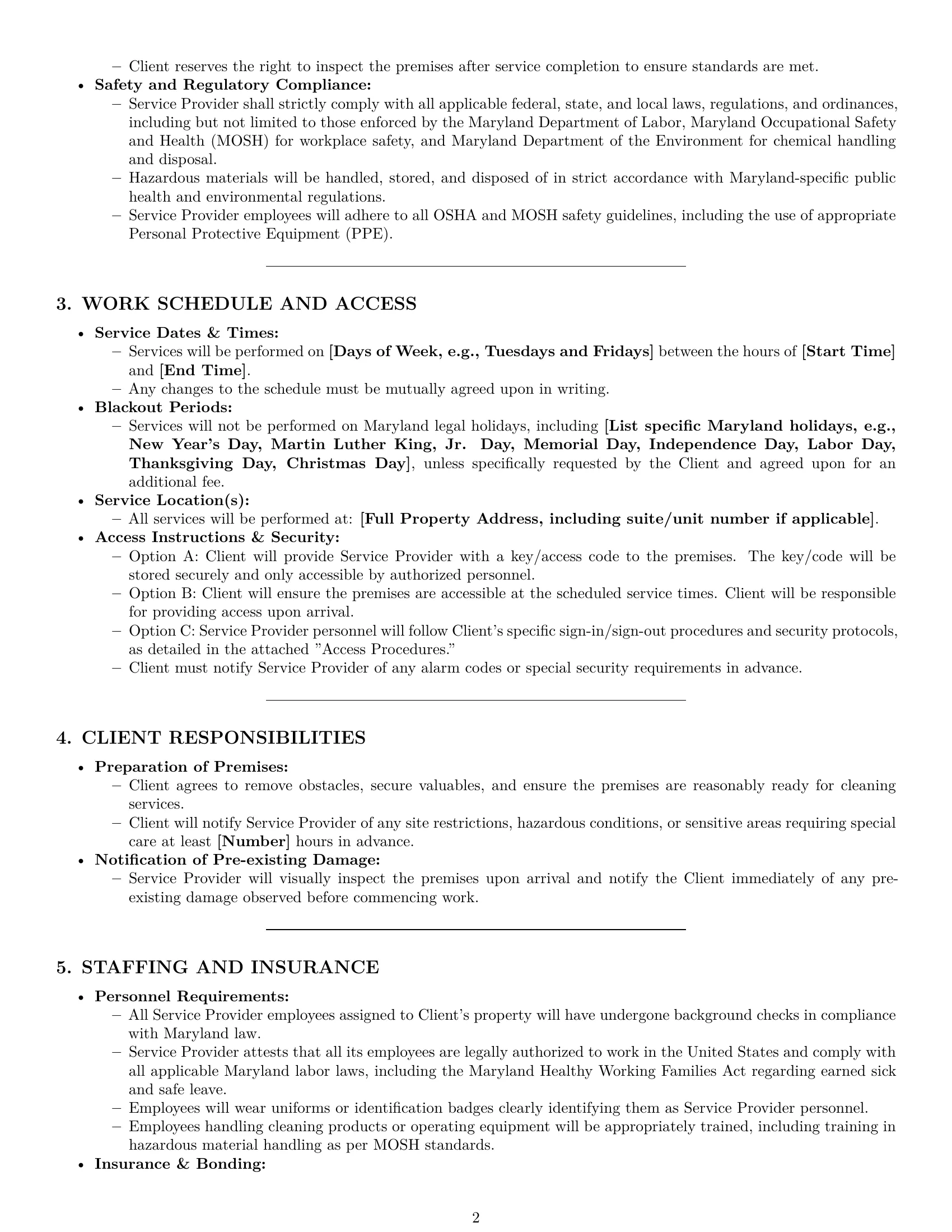 Preview page 2 of Pro Maryland cleaning service contract template
