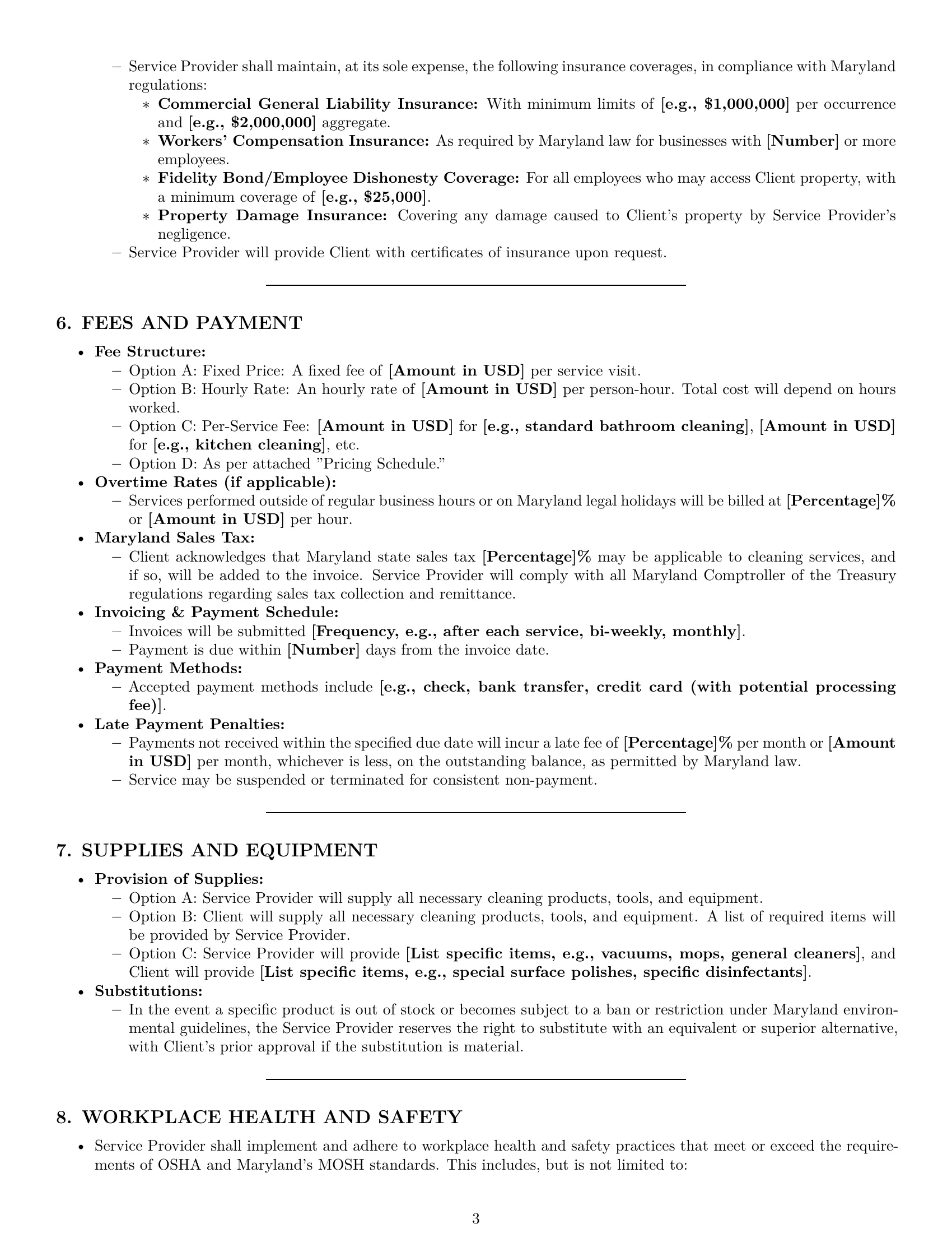 Preview page 3 of Pro Maryland cleaning service contract template