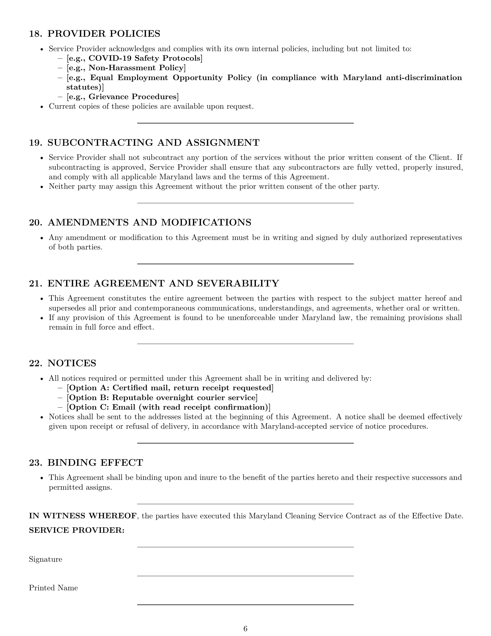 Preview page 6 of Pro Maryland cleaning service contract template