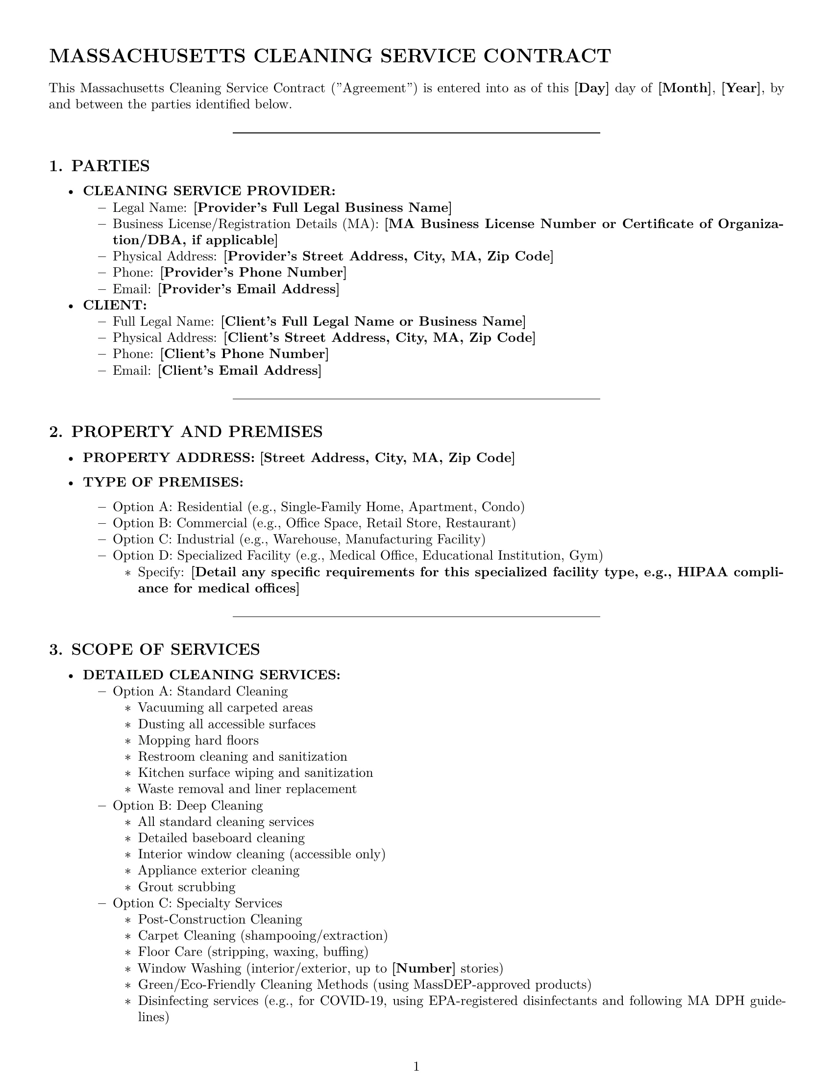 Preview page 1 of Pro Massachusetts cleaning service contract template
