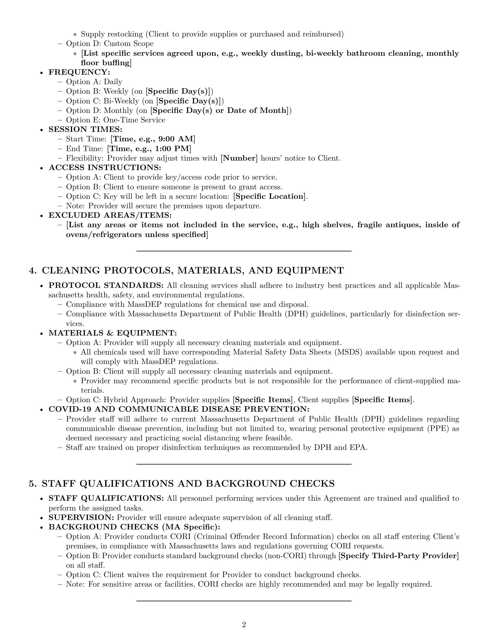 Preview page 2 of Pro Massachusetts cleaning service contract template