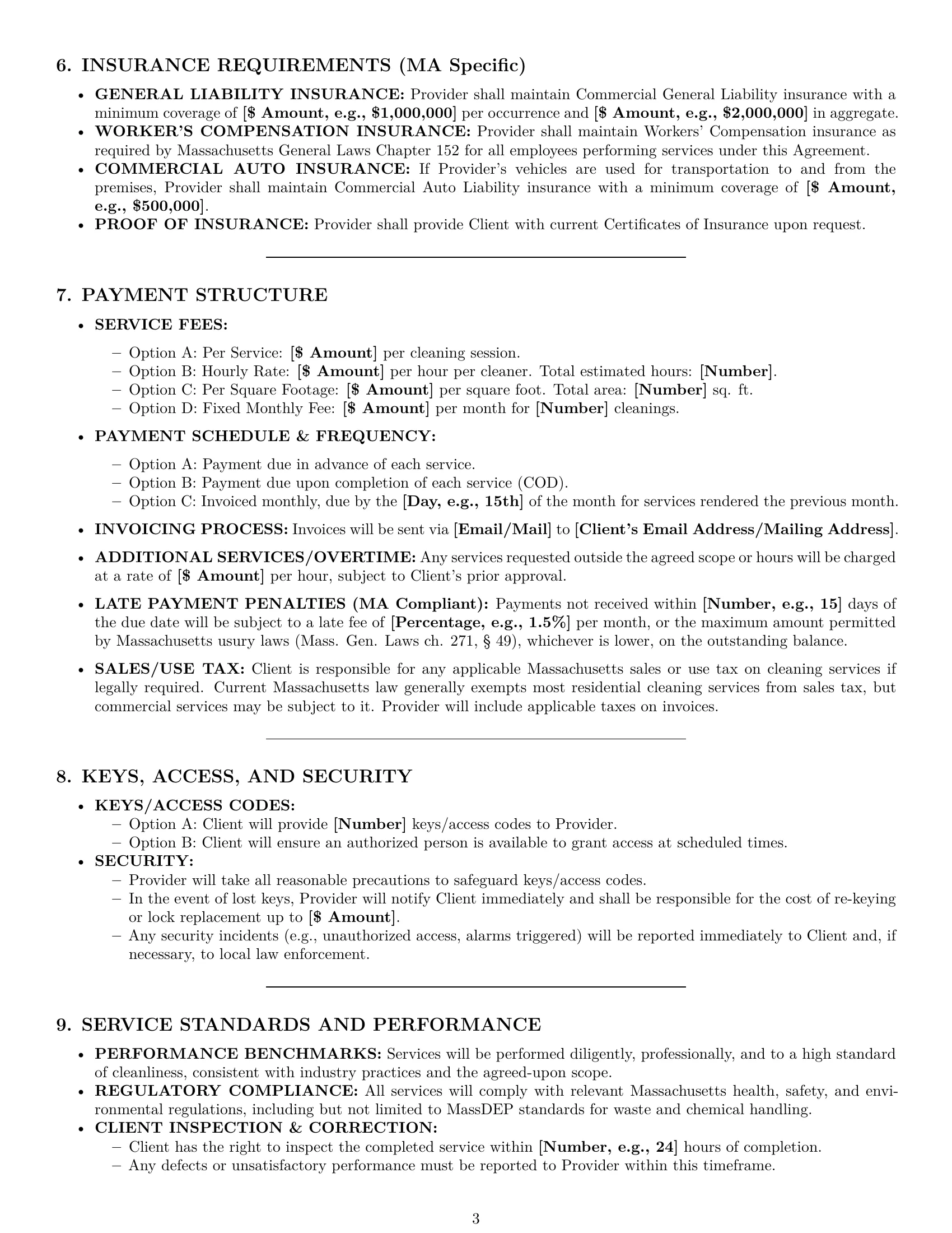 Preview page 3 of Pro Massachusetts cleaning service contract template