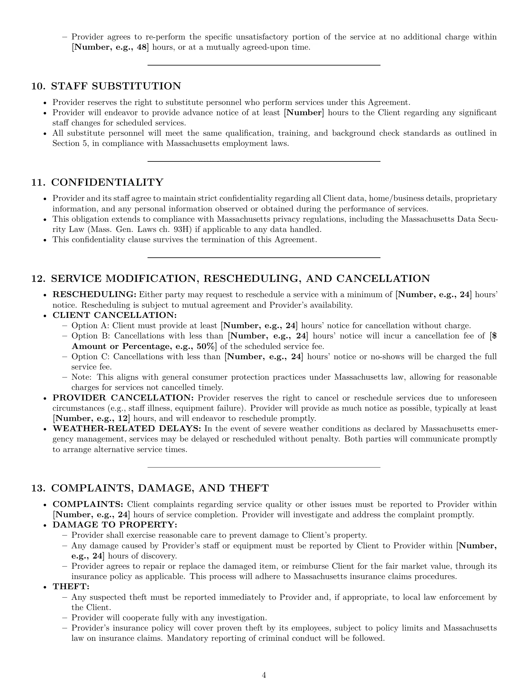 Preview page 4 of Pro Massachusetts cleaning service contract template