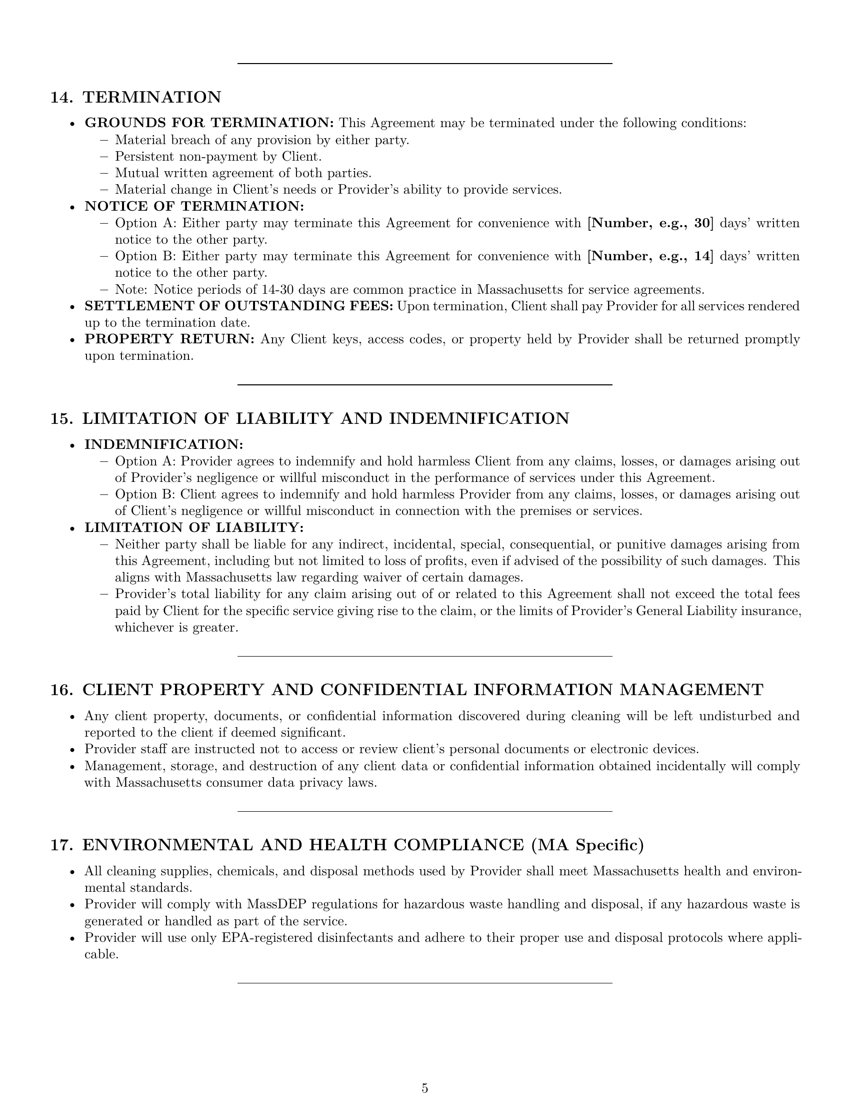 Preview page 5 of Pro Massachusetts cleaning service contract template