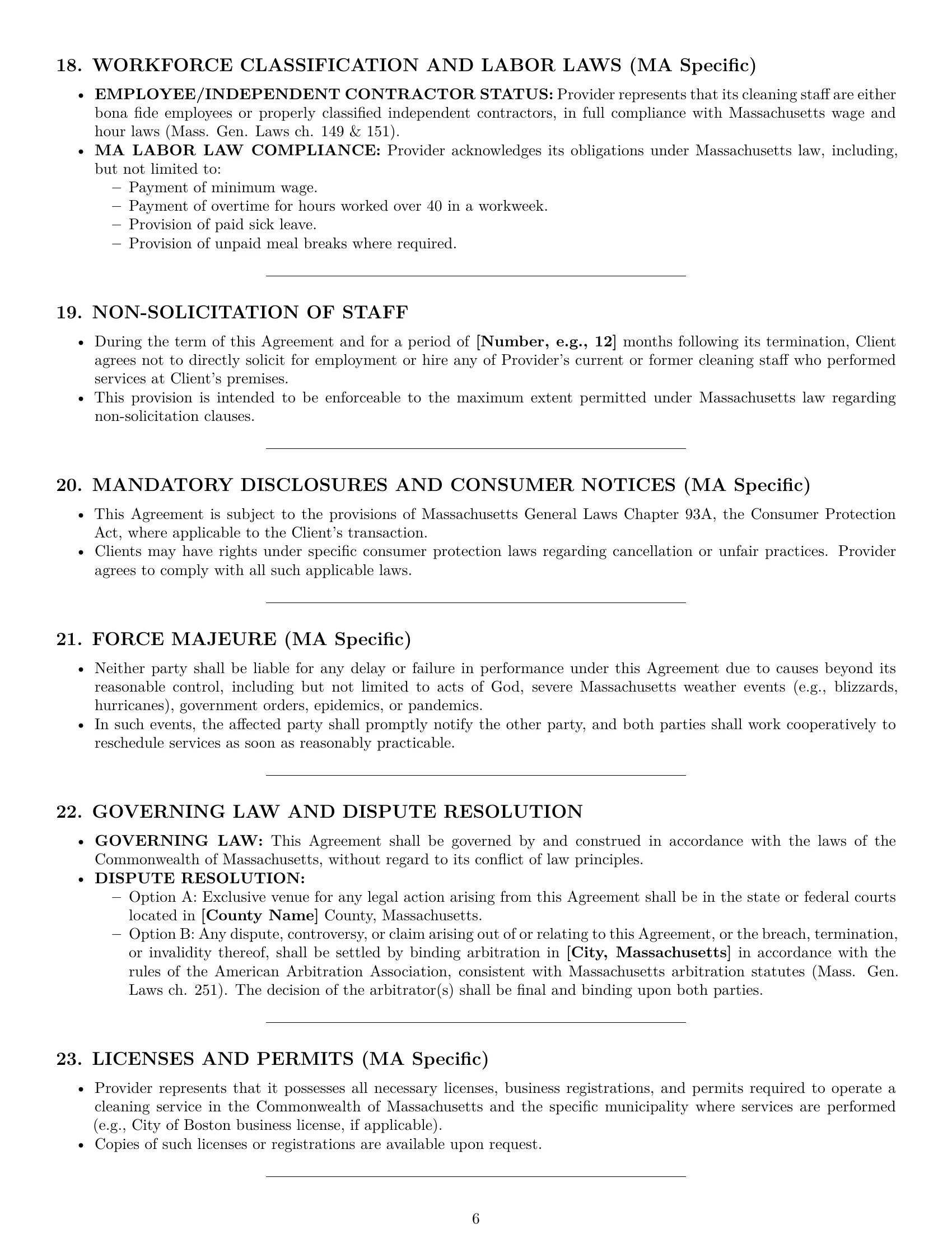 Preview page 6 of Pro Massachusetts cleaning service contract template