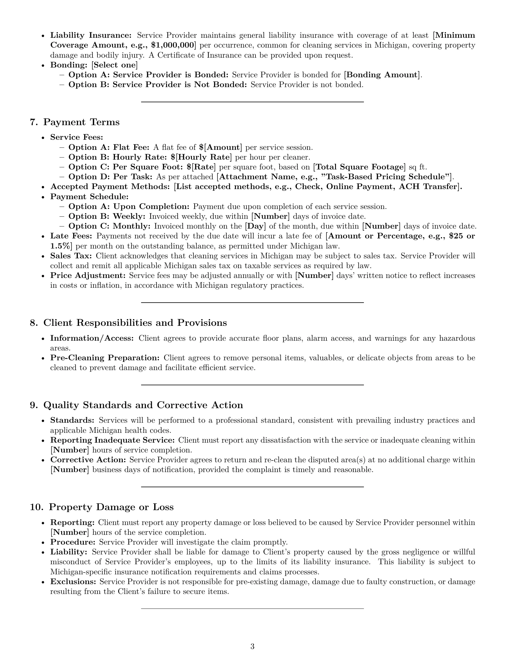 Preview page 3 of Pro Michigan cleaning service contract template