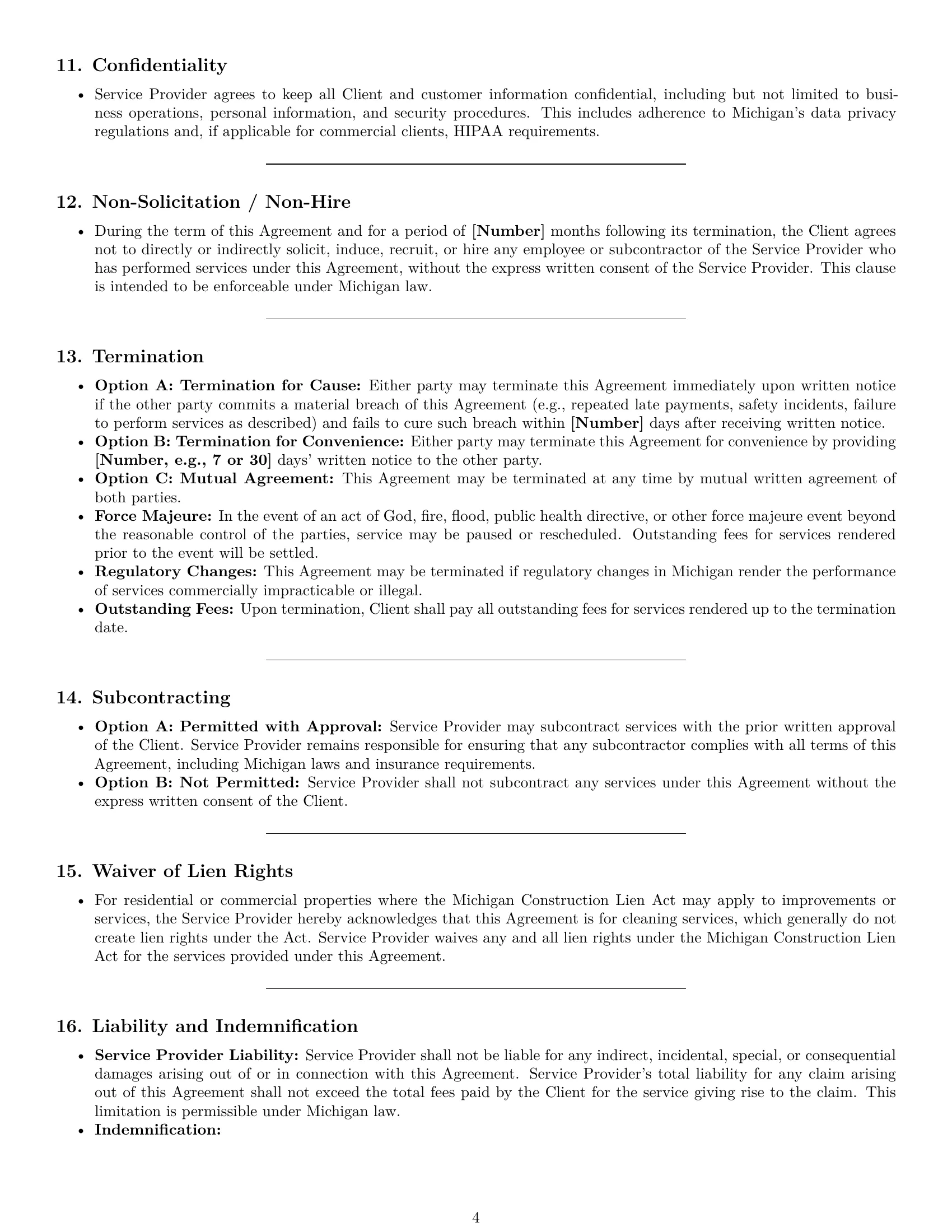 Preview page 4 of Pro Michigan cleaning service contract template